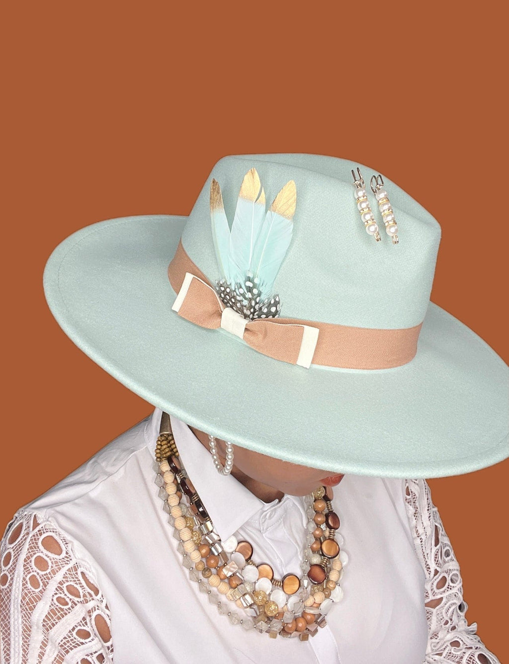 Bow Tie Fedora Hat - vanilla mint-0