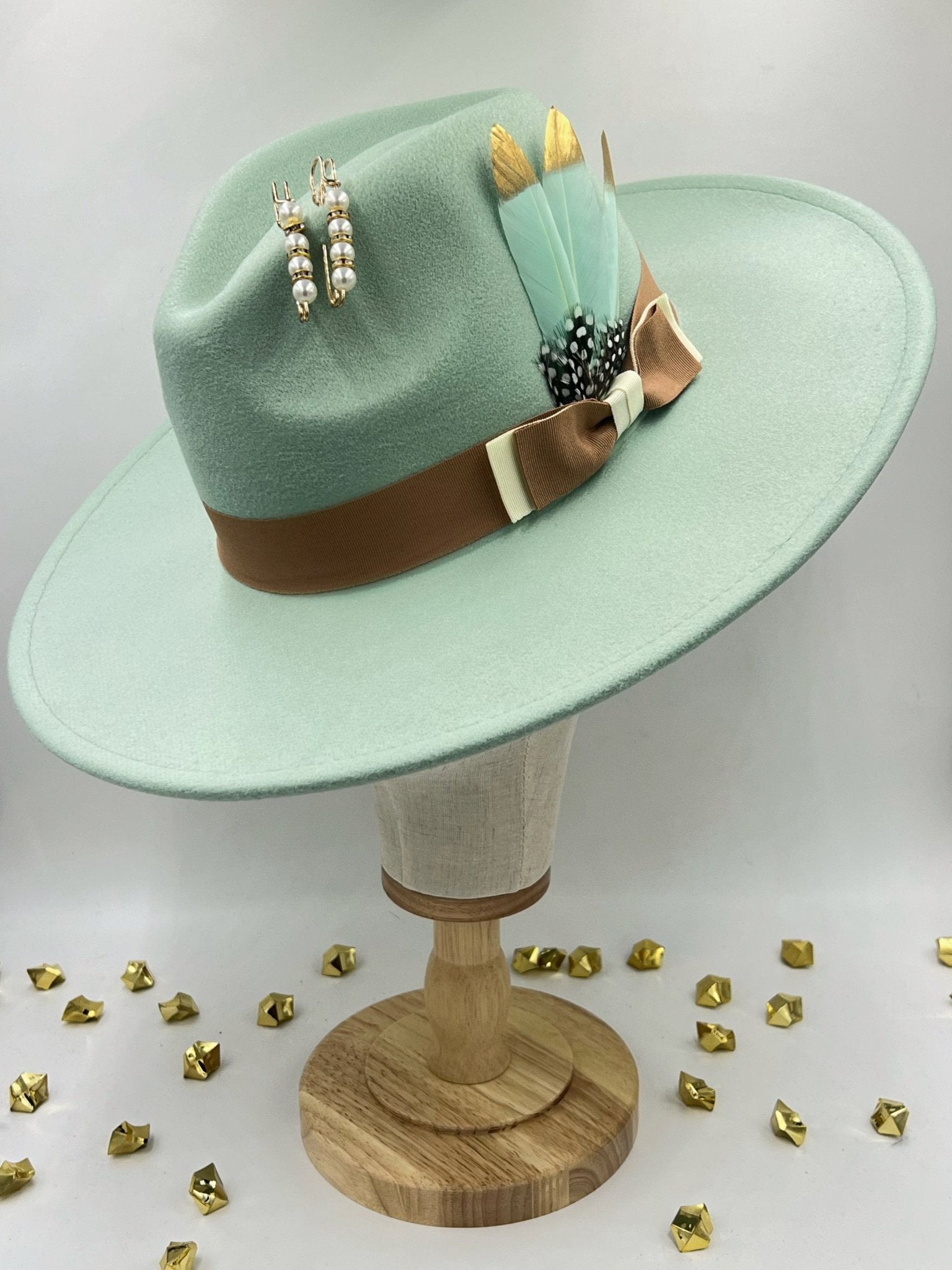 Bow Tie Fedora Hat - vanilla mint-1