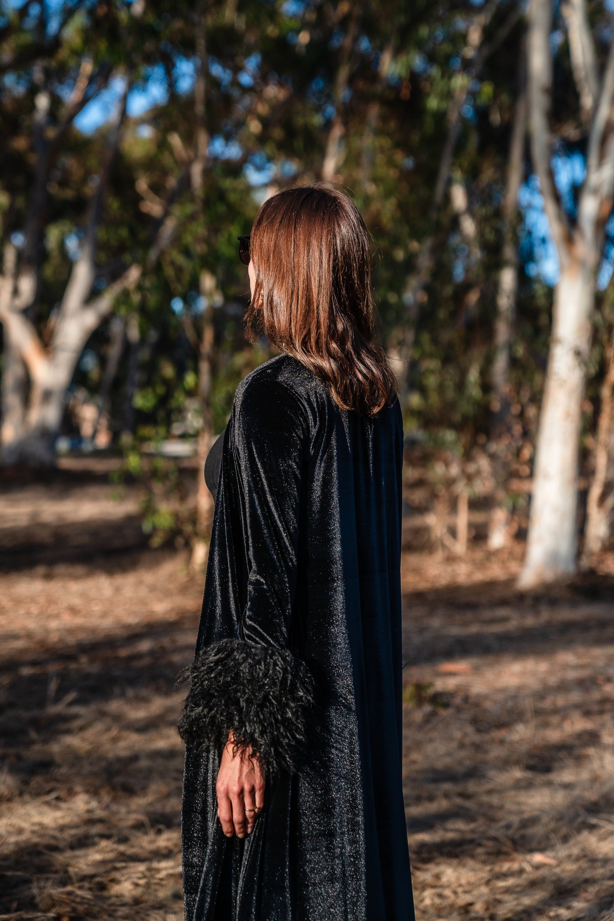 Buxom Black Velvet Faux Fur Cuff Coat