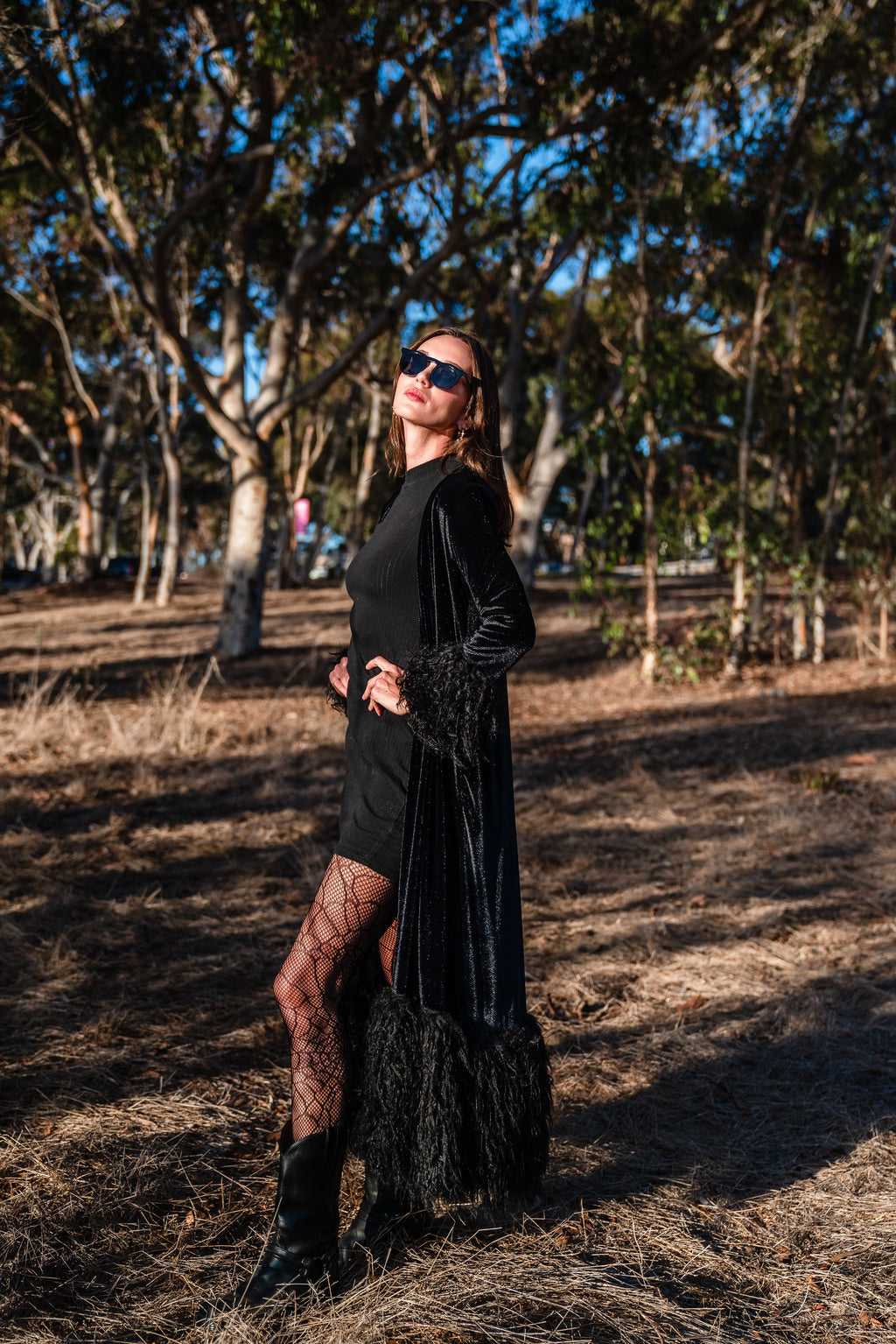 Buxom Black Velvet Faux Fur Cuff Coat