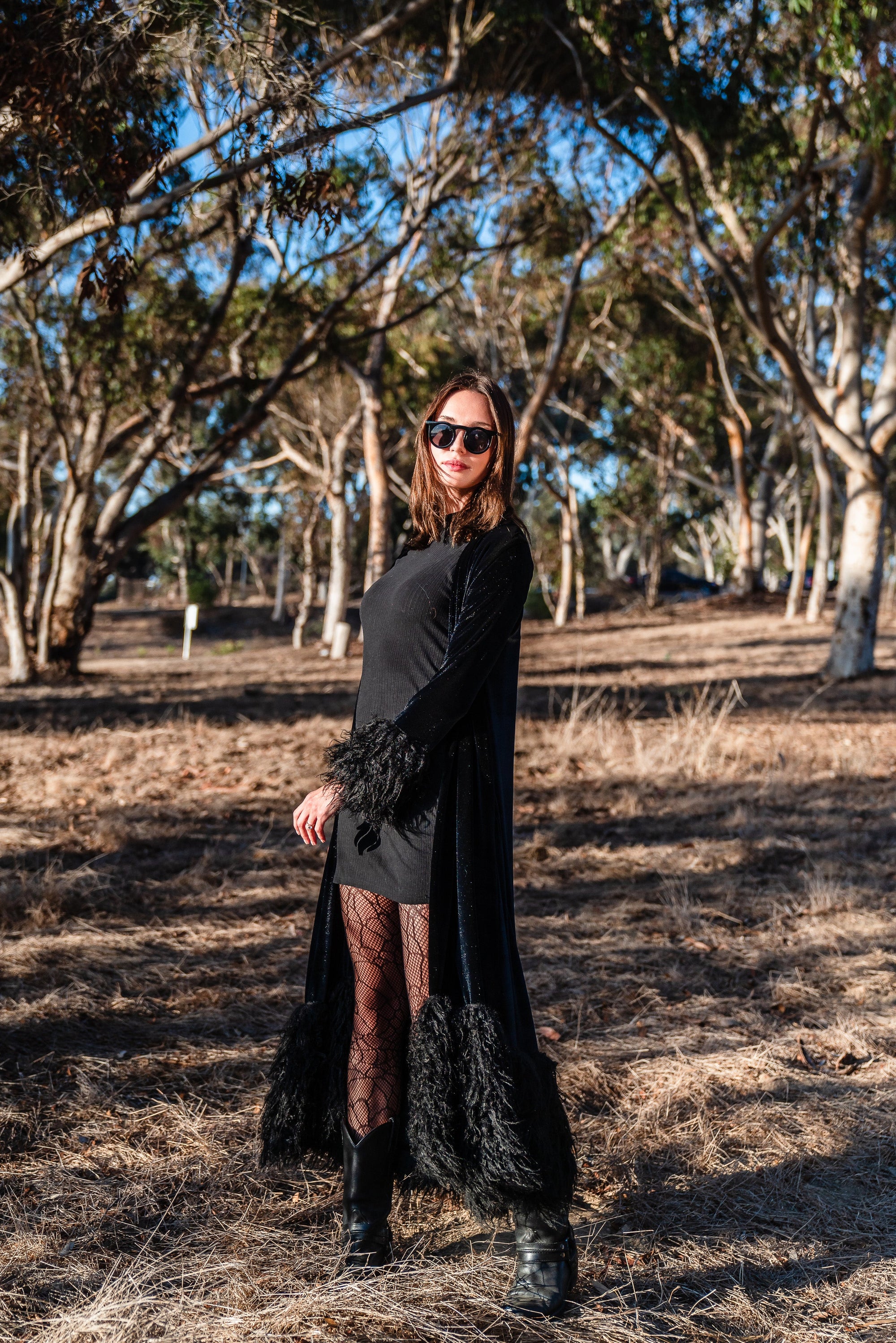 Buxom Black Velvet Faux Fur Cuff Coat