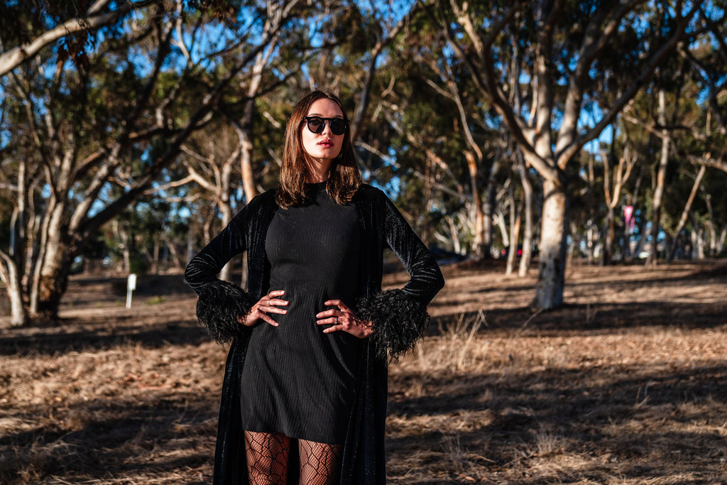 Buxom Black Velvet Faux Fur Cuff Coat