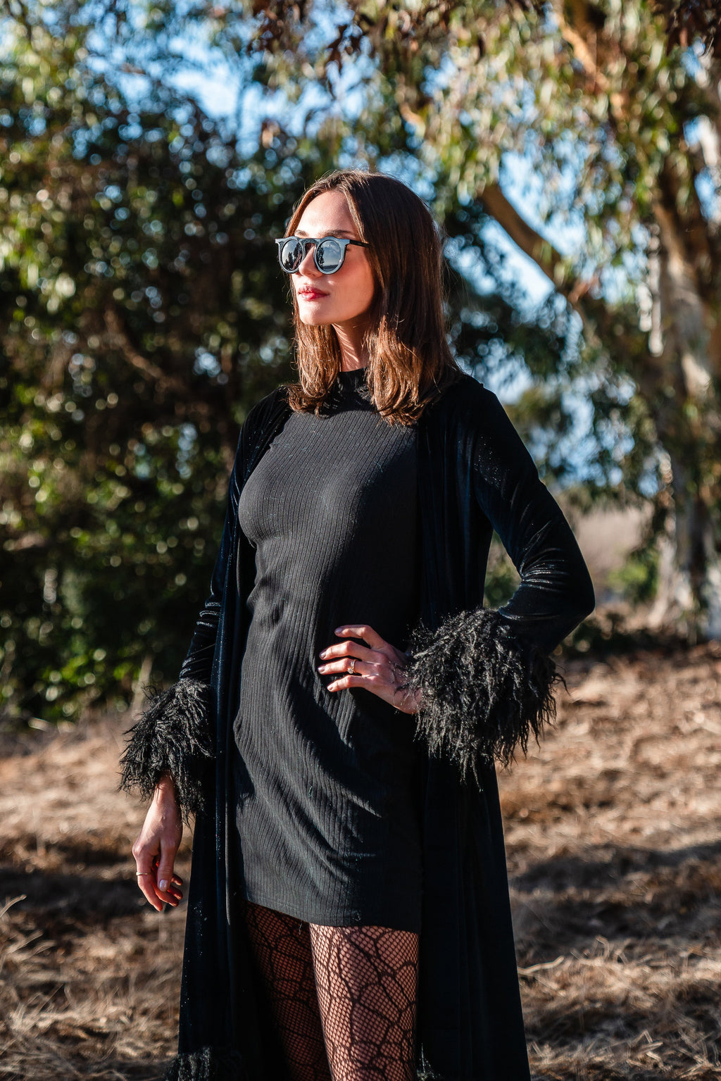 Buxom Black Velvet Faux Fur Cuff Coat