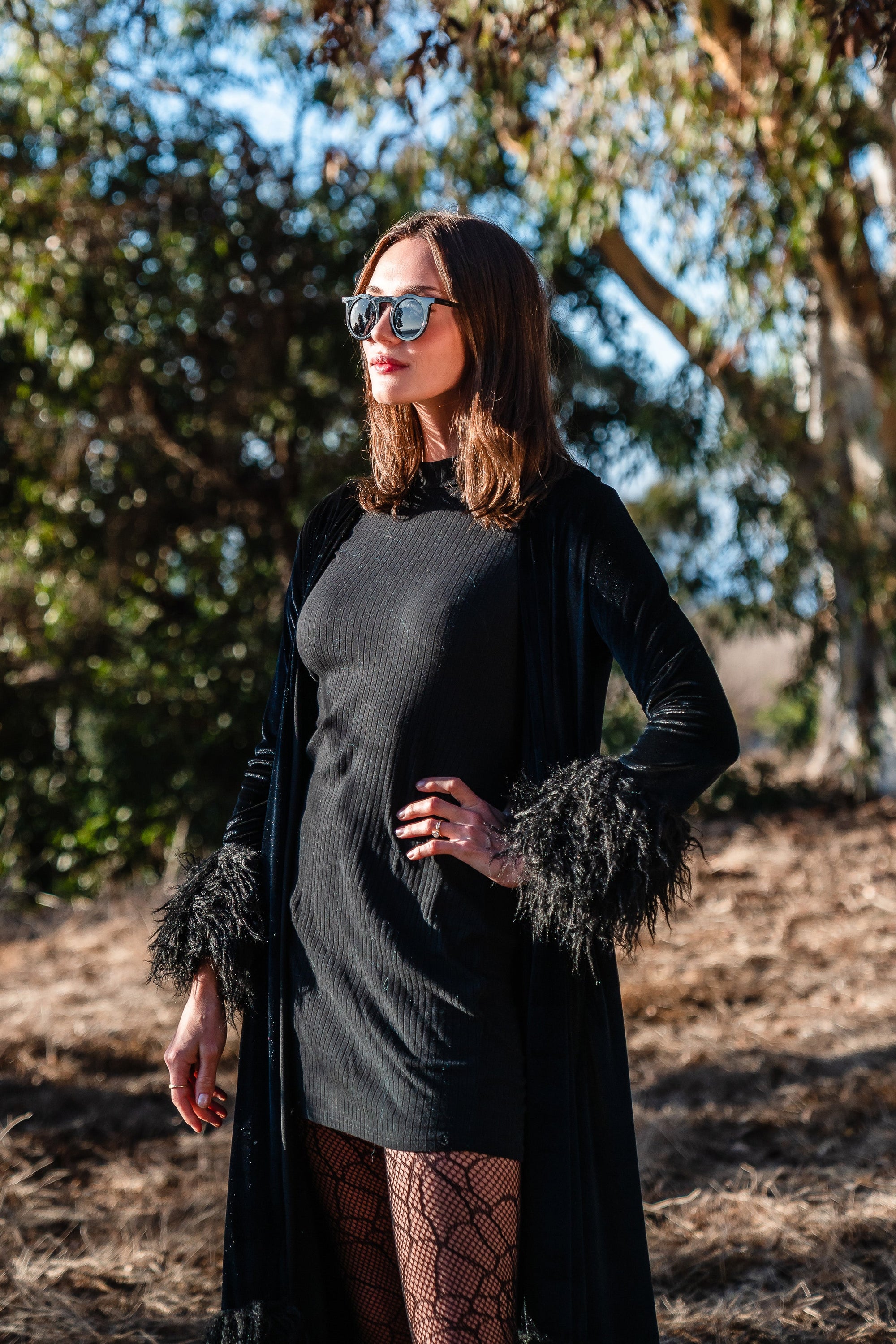 Buxom Black Velvet Faux Fur Cuff Coat