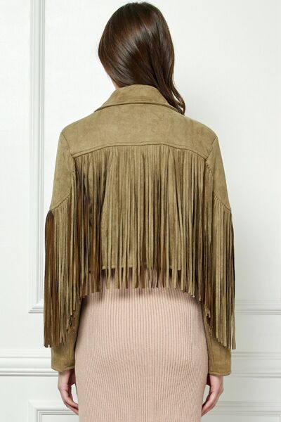 Veveret Suede Fringe Long Sleeve Moto Jacket-1