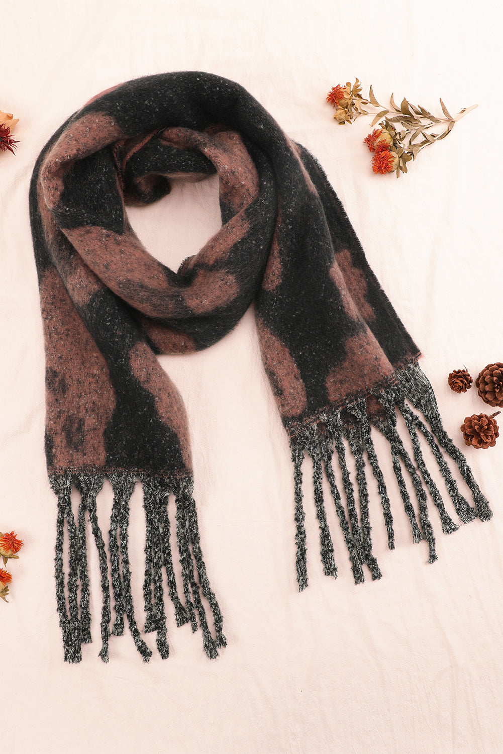 Desert Rose Leopard Print Fringe Scarf