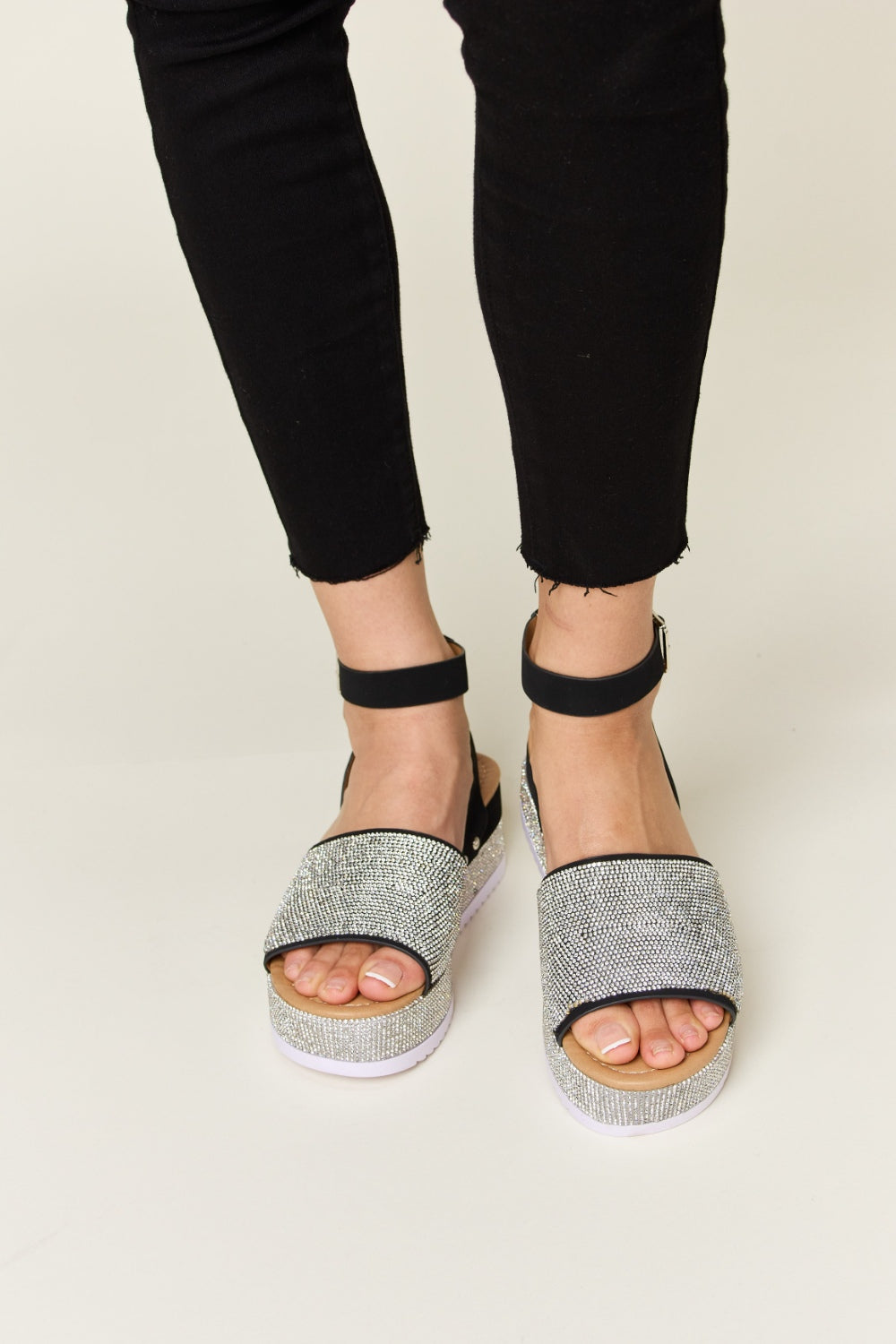 Forever Link Rhinestone Buckle Strappy Wedge Sandals-1