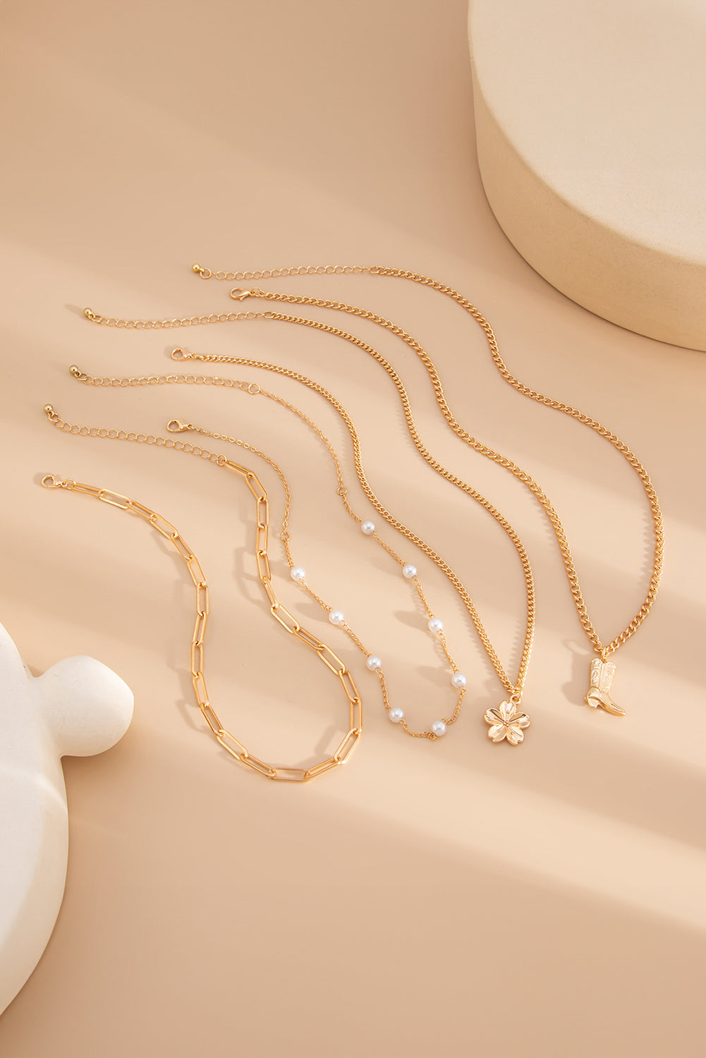Gold Flower Boot Pendent Pearl Chain Necklace Set