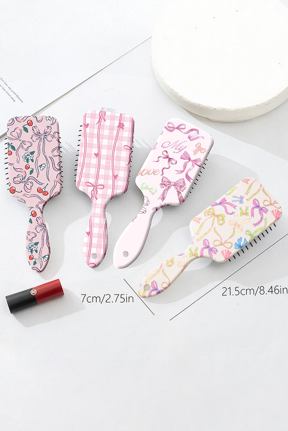 White Colorful Ribbon Bow Print Air Cushion Comb