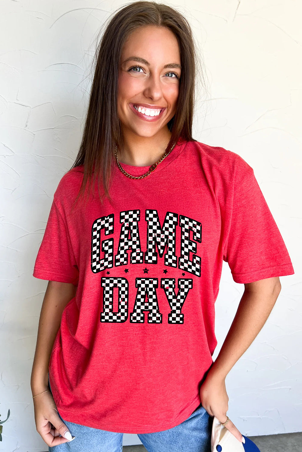 Red Checkered Game Day Graphic T Shirt