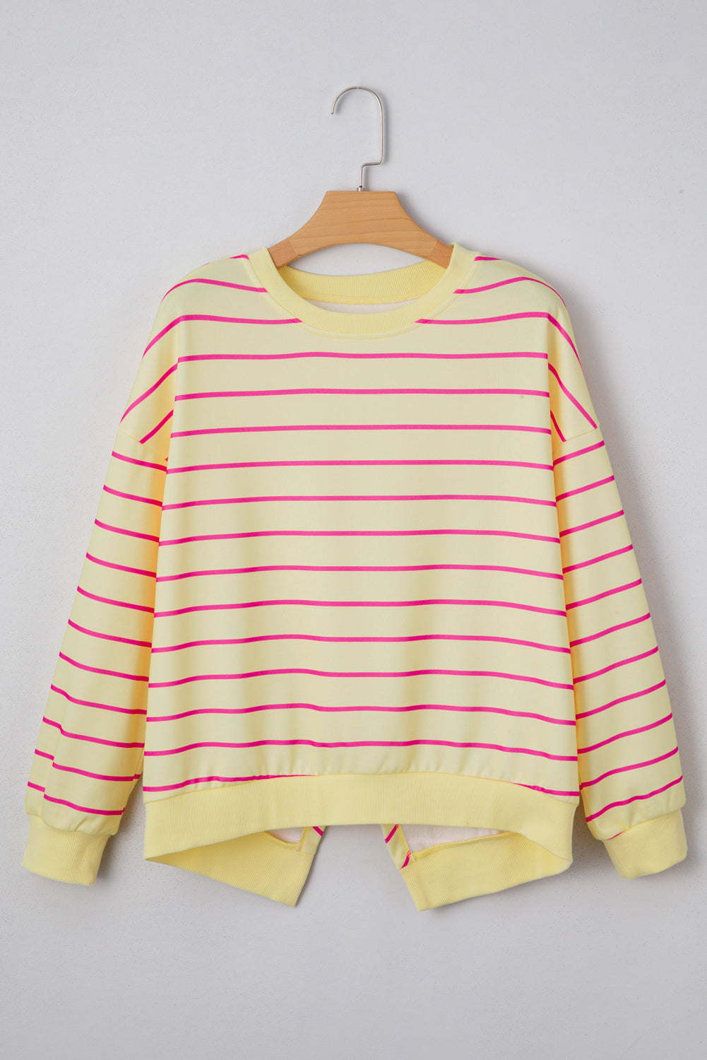 Yellow Striped Overlap Detail Drop Shoulder Pullover Sweatshirt