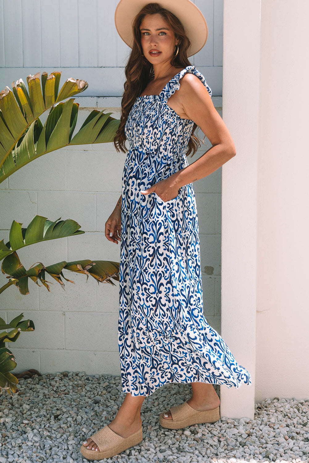 Malka Boho Smocked High Waist Maxi Dress-2