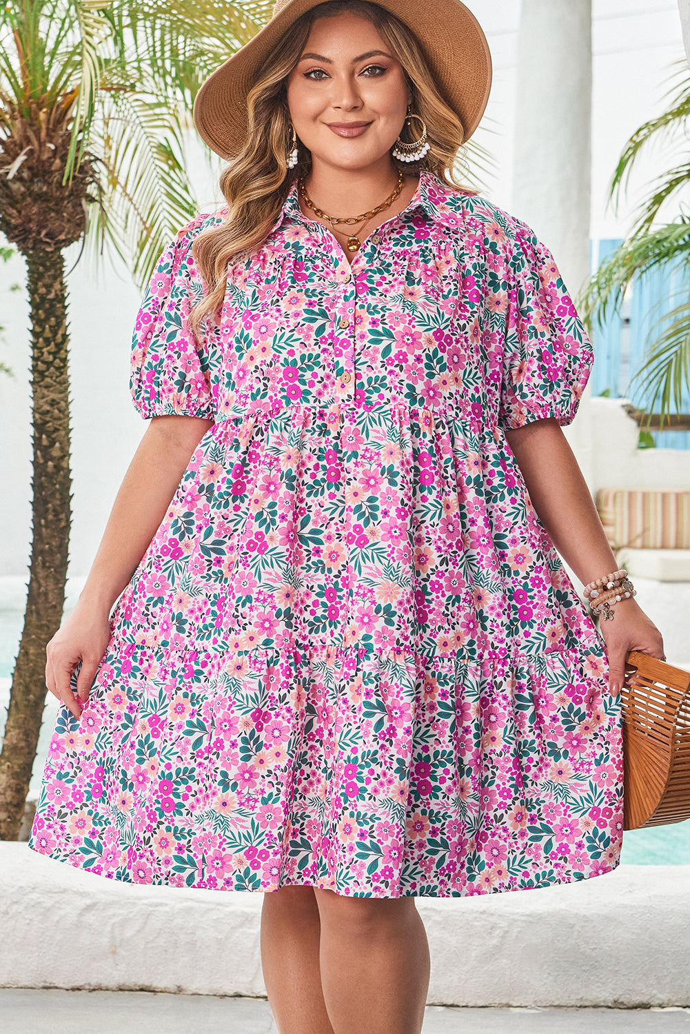 Mariana Plus Size Floral Puff Sleeve A-line Dress-2