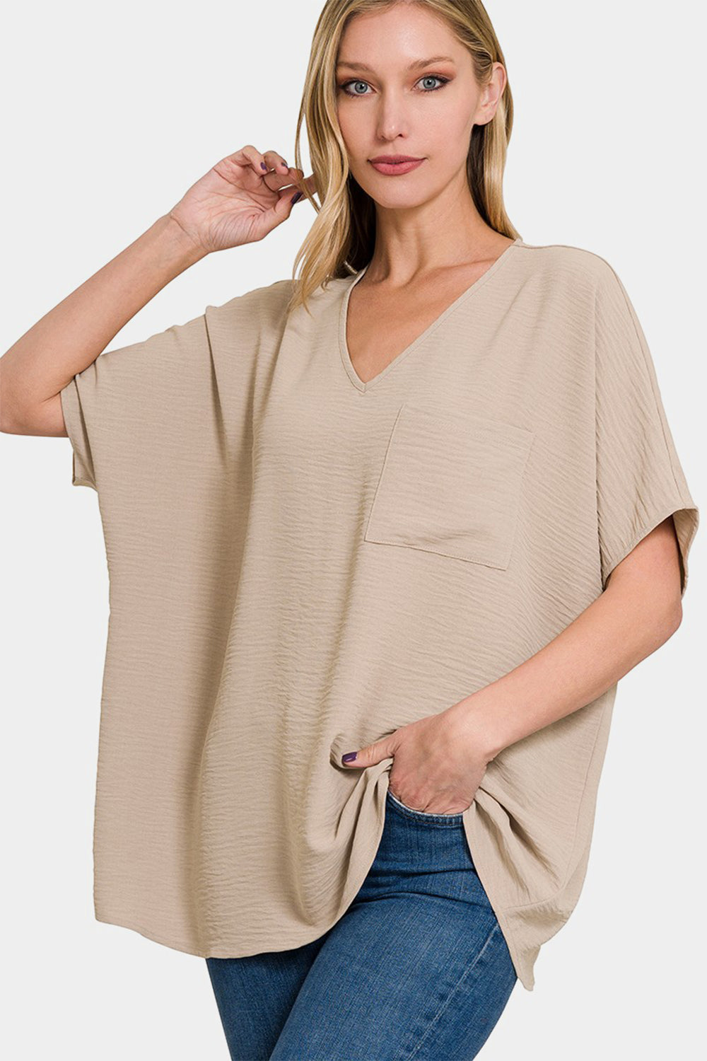 Zenana Full Size Texture V-Neck Short Sleeve Top-0