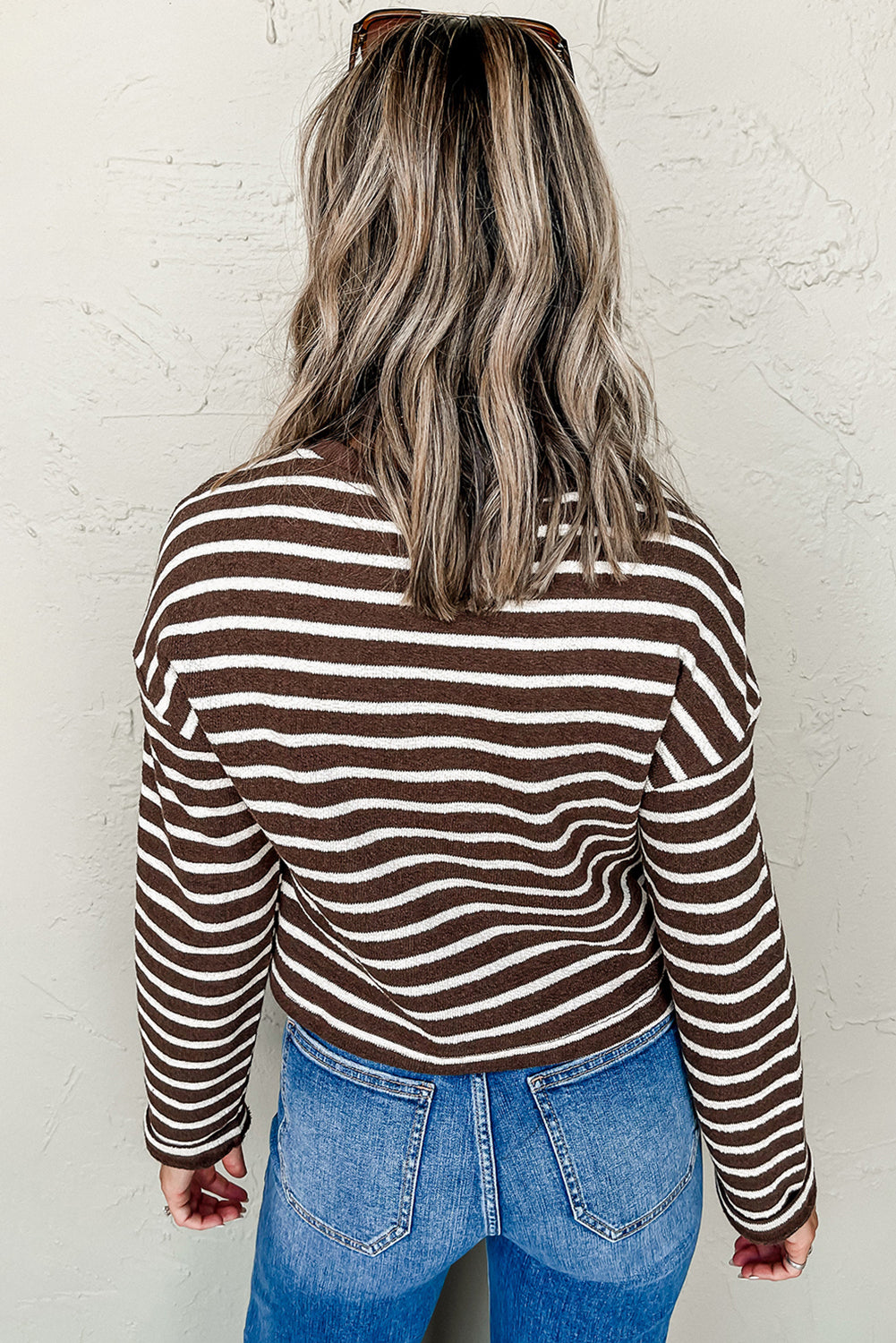 Brown Striped Textured Long Sleeve Top