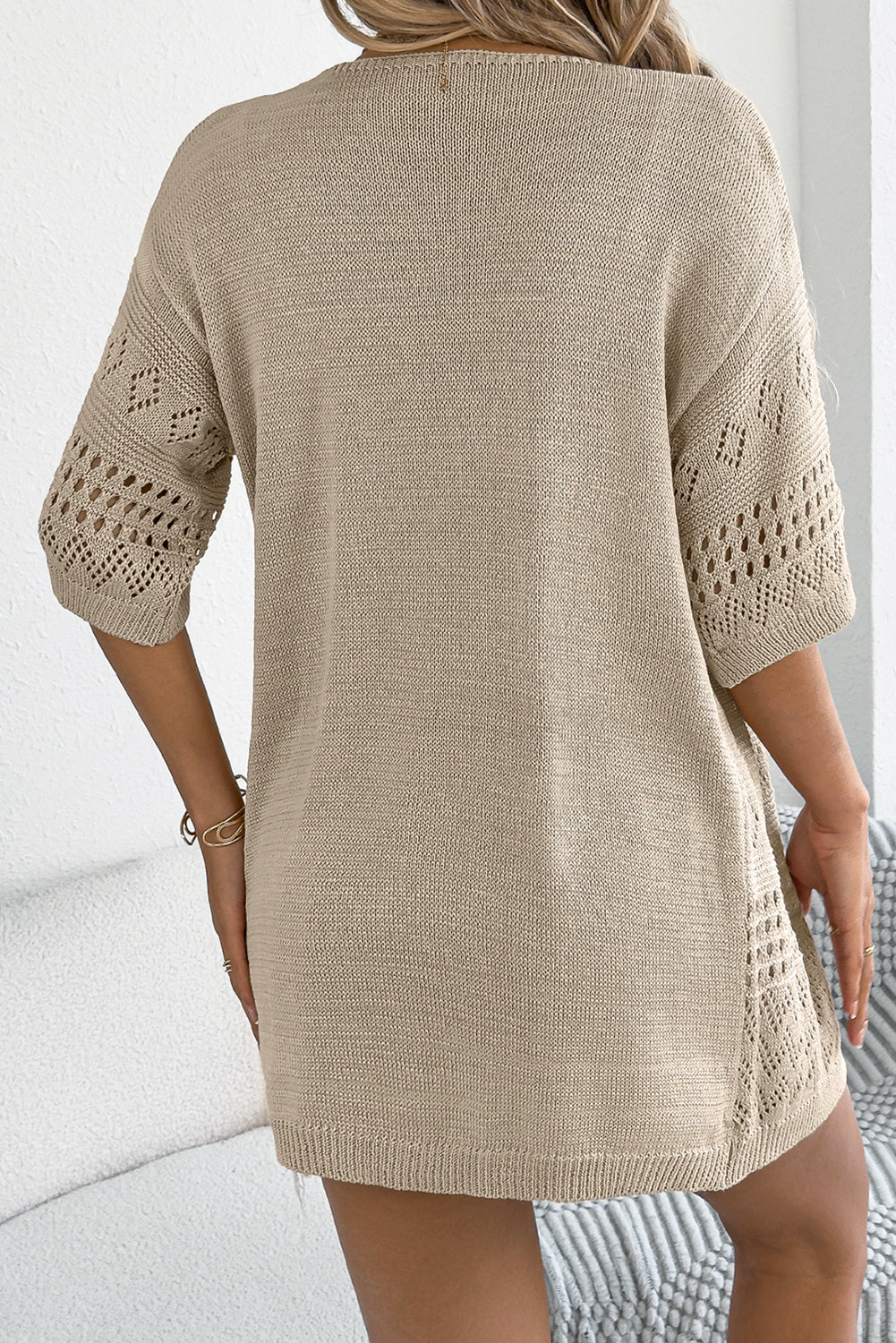 Smoke Gray Solid Color Hollow Knit Cardigan