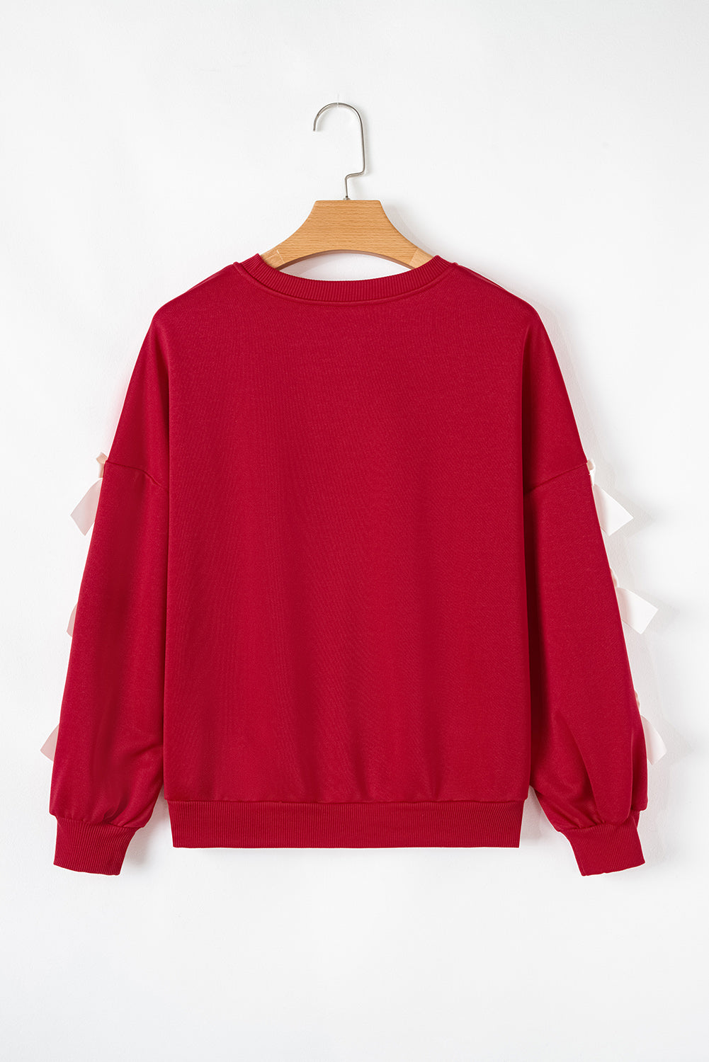 Fiery Red Sweet Bowknot Round Neck Sweatshirt