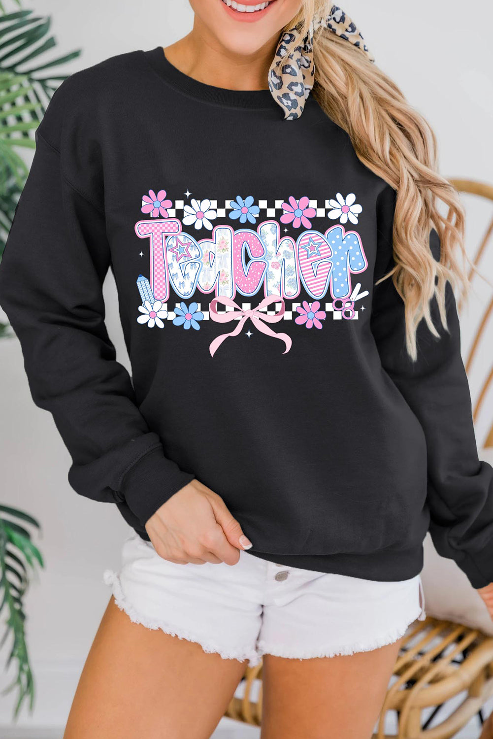 Black Custom Teacher Graphic Sweatshirt