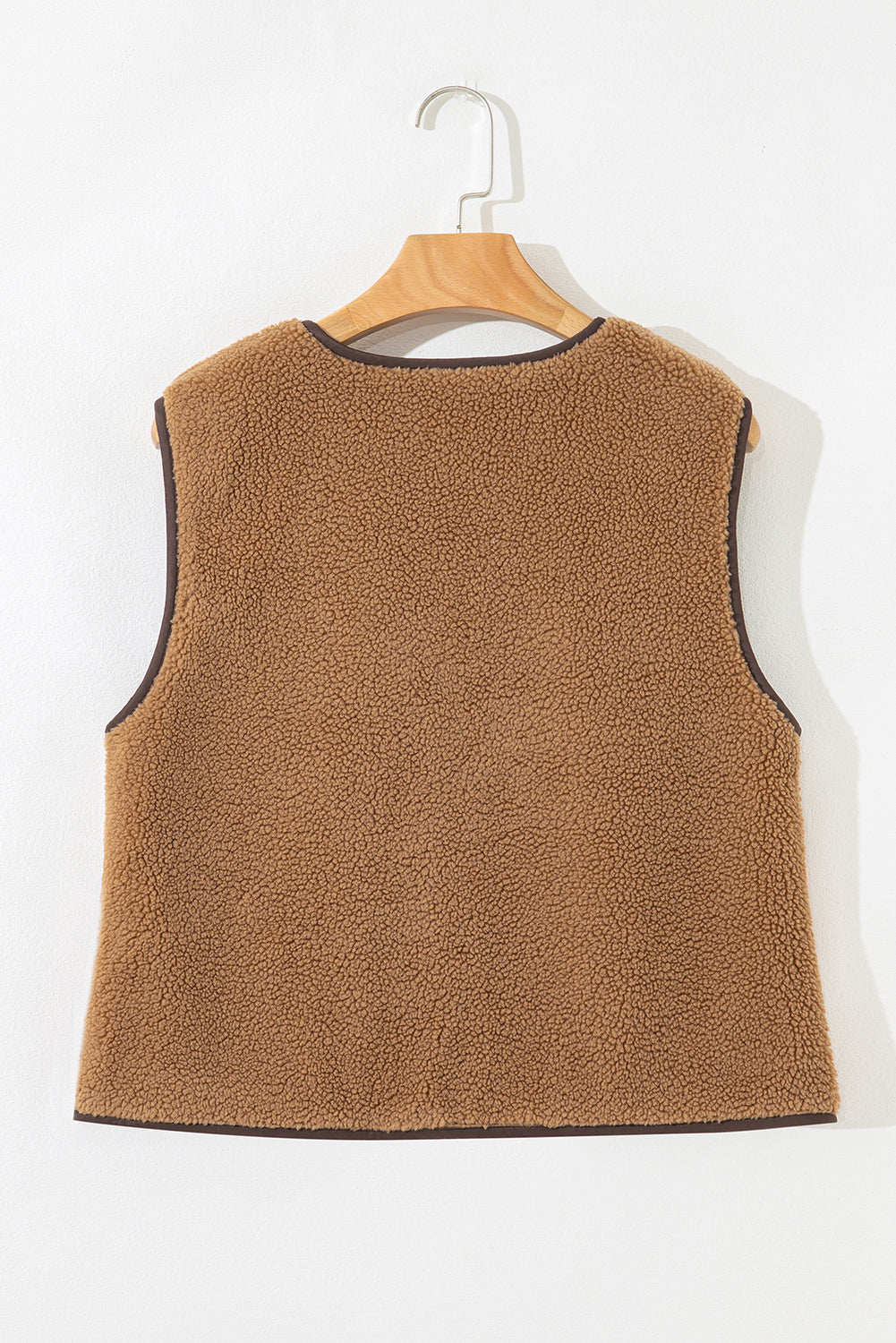 Light French Beige Fleece Tie Front Winter Vest