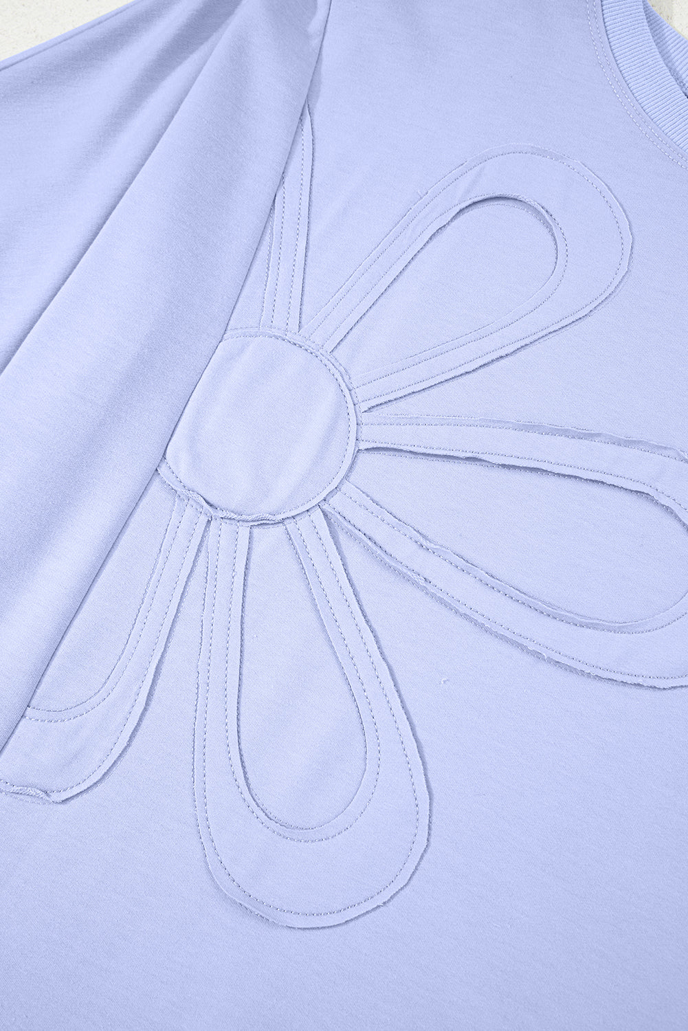 Beau Blue Solid Color Floral Patched Half Sleeve Tunic Top