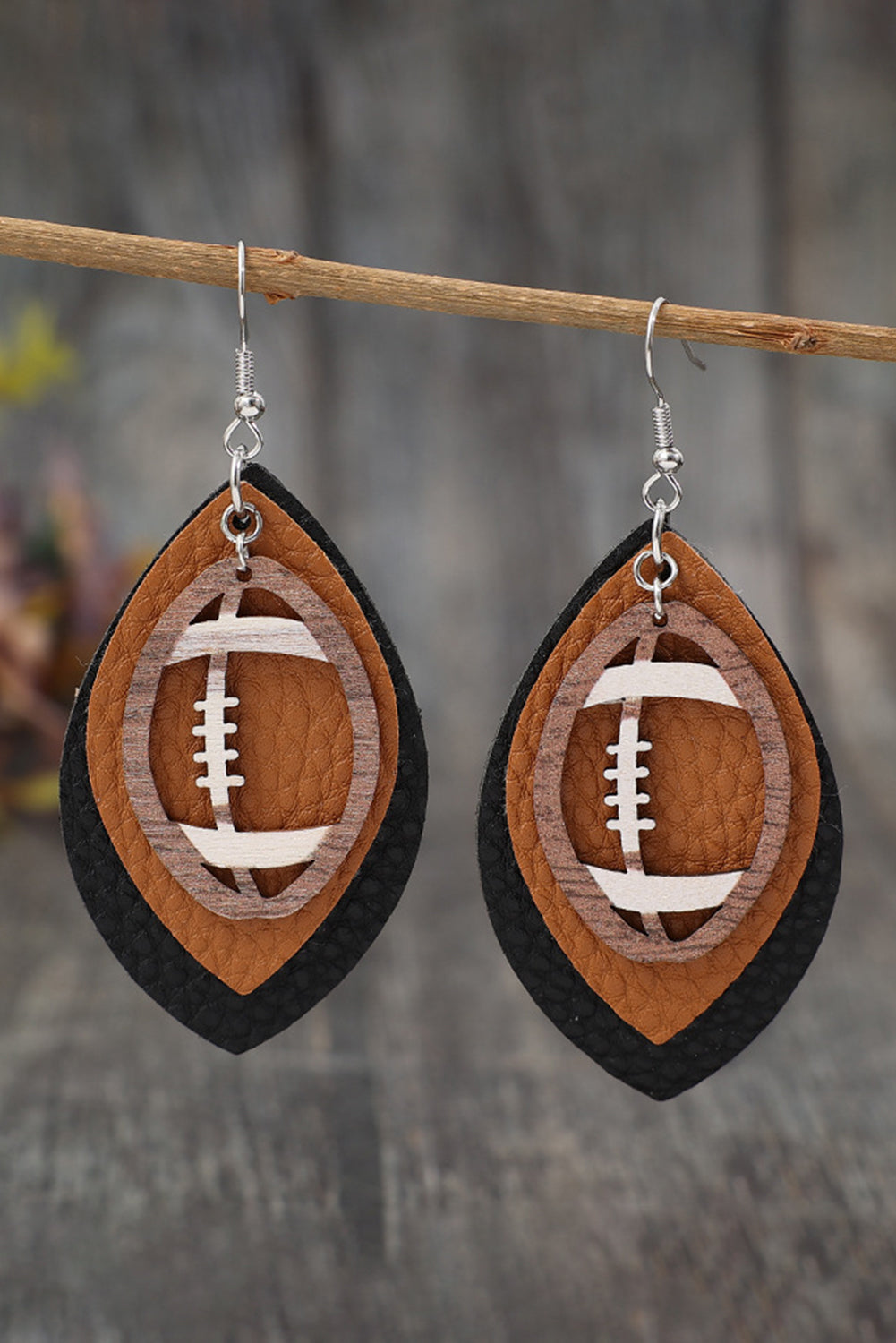 Chestnut Football Shape PU Leather Drop Earrings