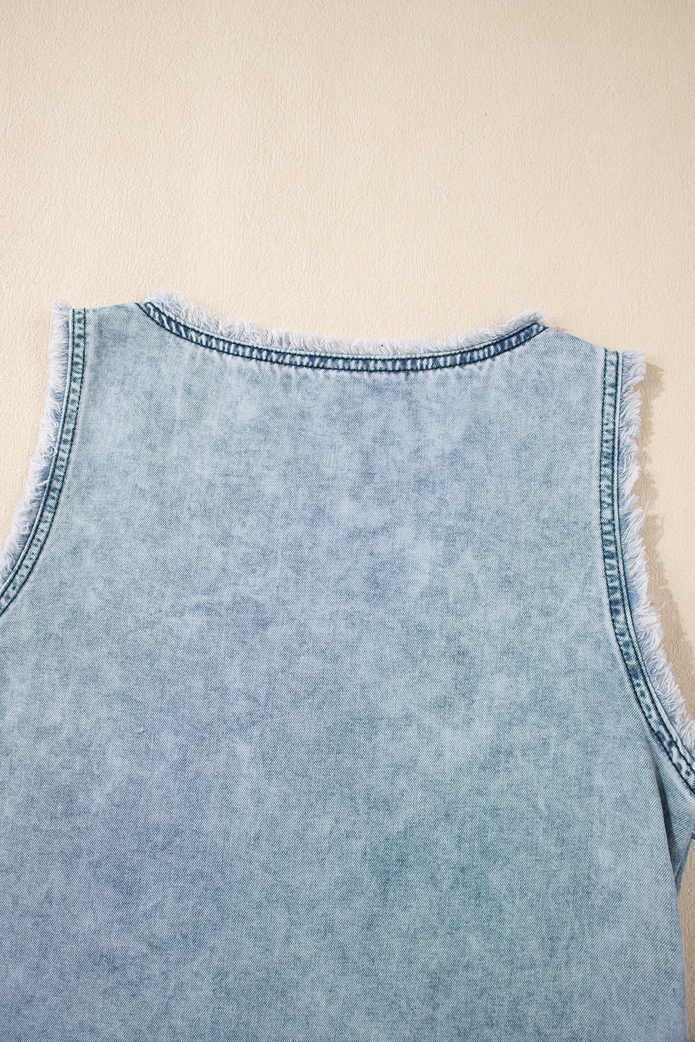 Beau Blue Mineral Wash Denim Frayed U Neck Sleeveless Top