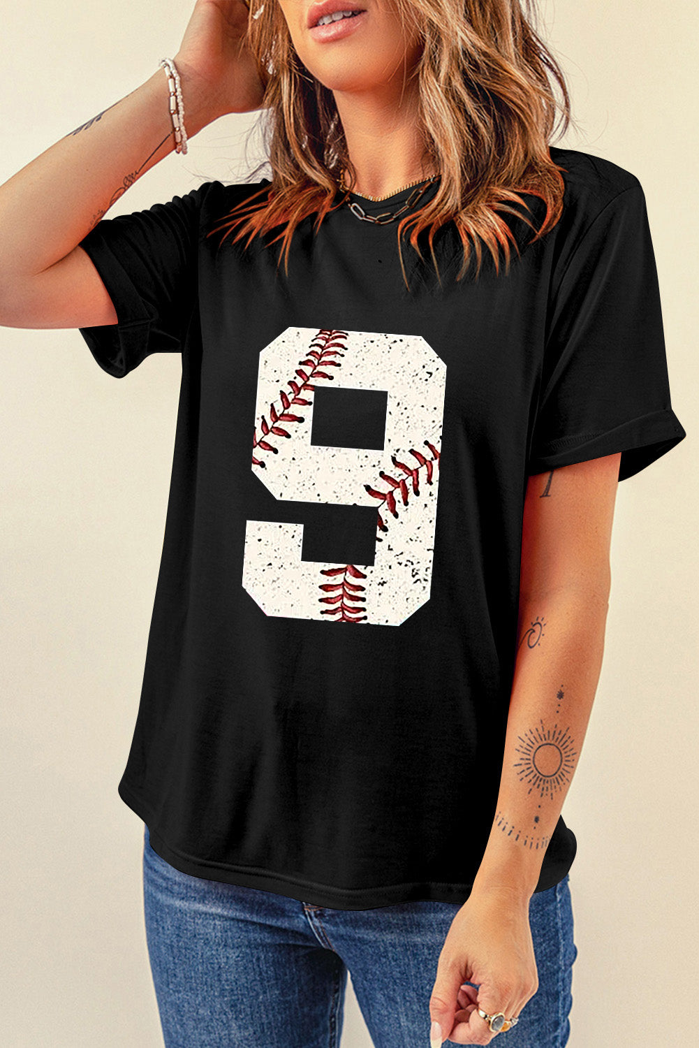 Black Game Day Number 9 Baseball Pattern Oversize Tee