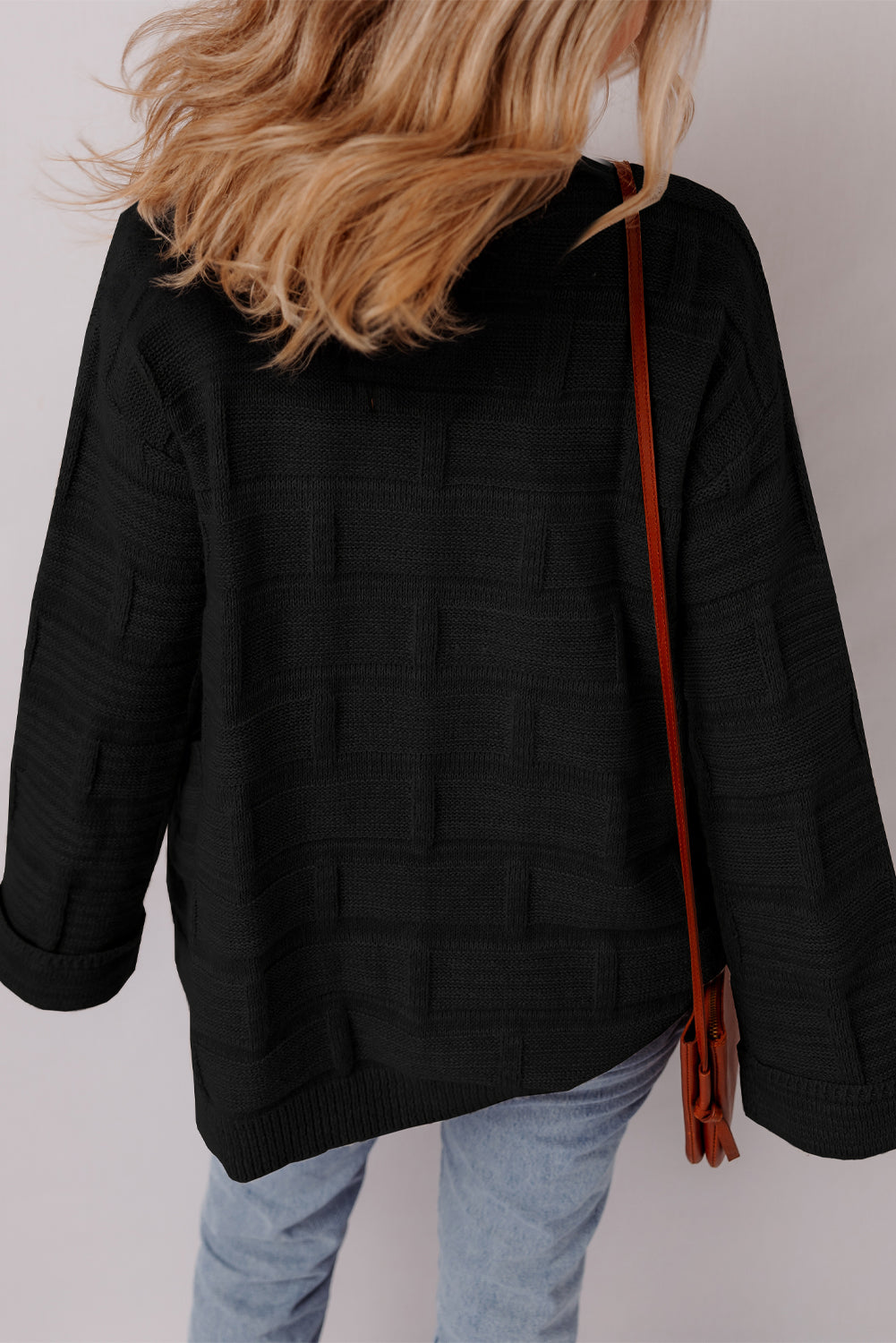 Black Solid Color Pocket Open Front Cardigan
