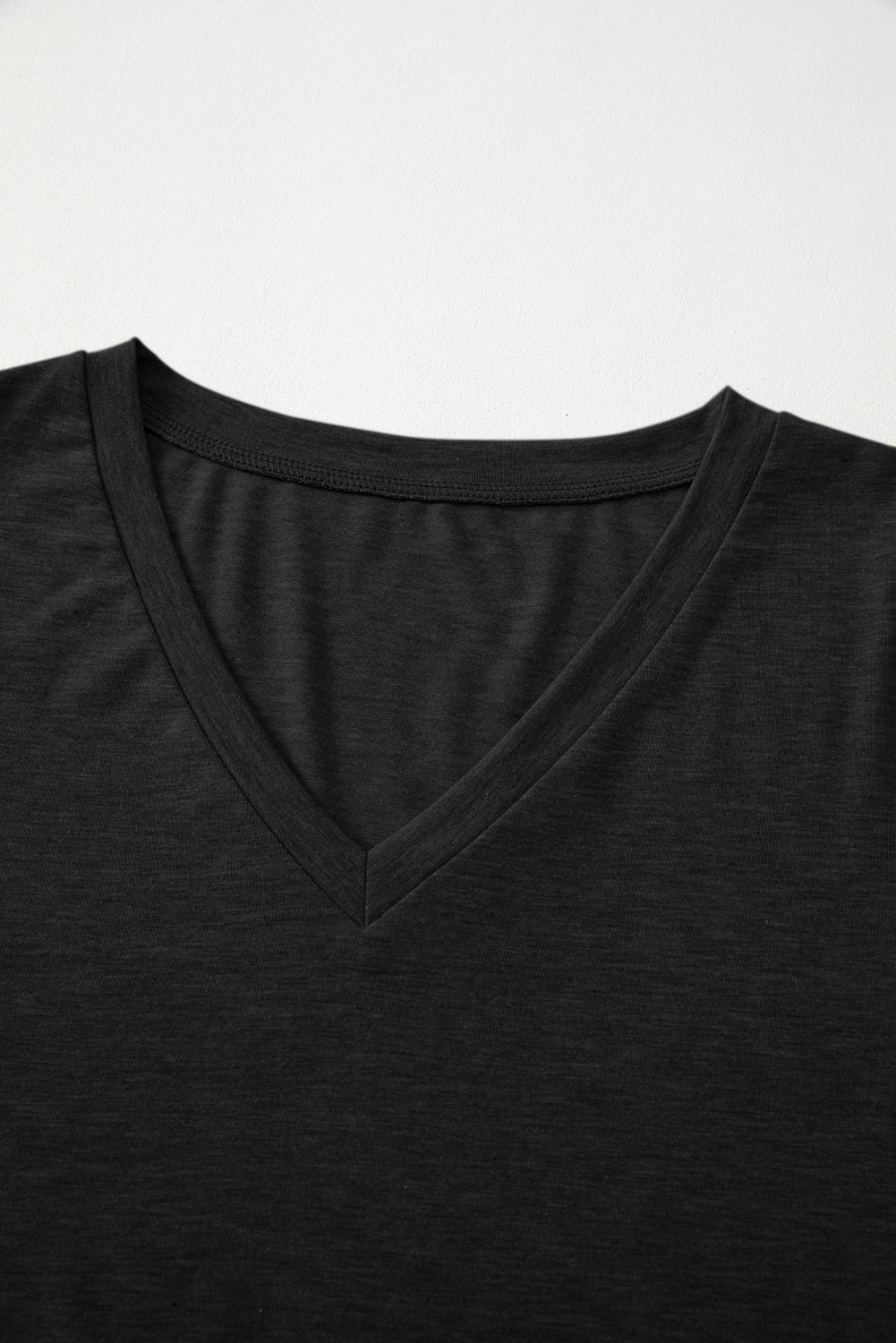 Black Plain V Neck Long Sleeve Top