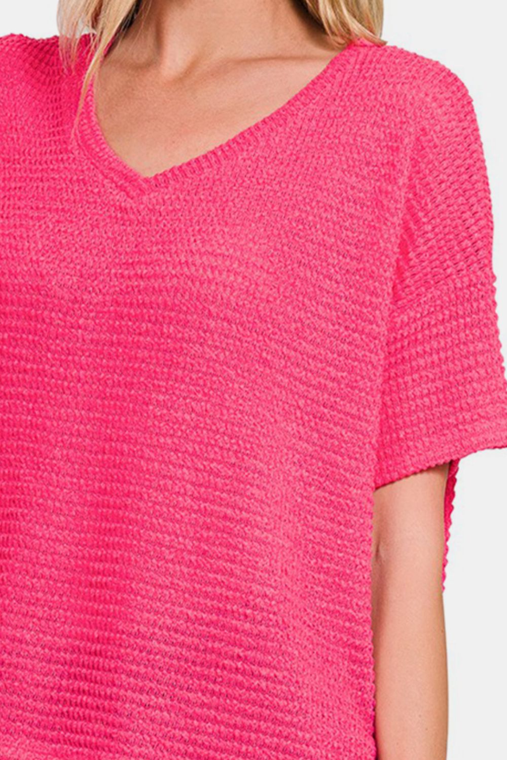 Zenana Drop Shoulder Short Sleeve Jacquard Knit Top-2