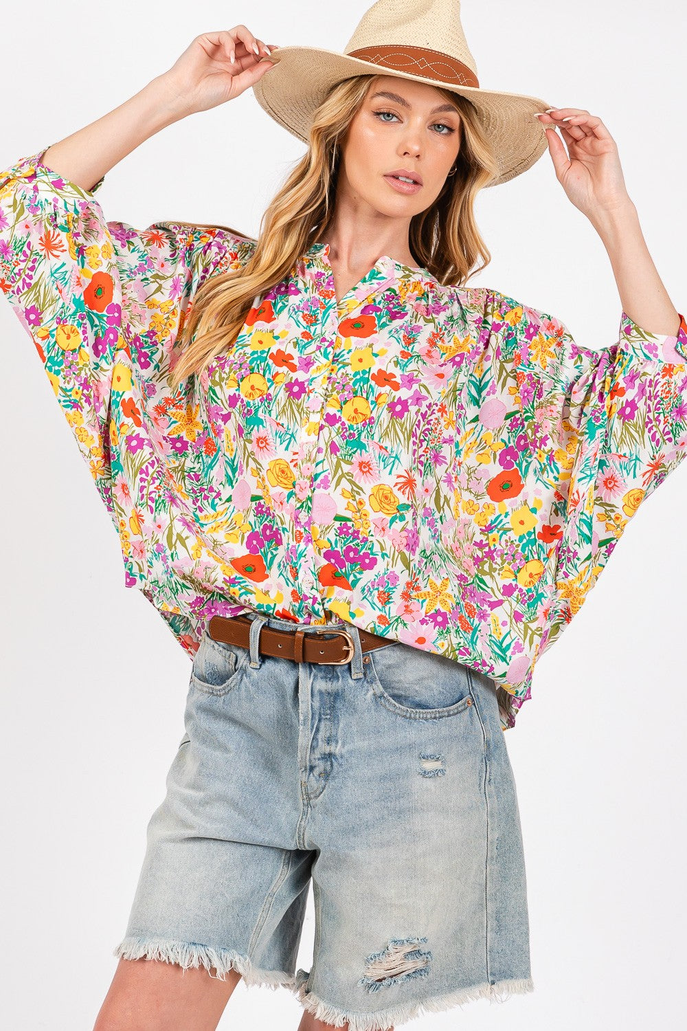 SAGE + FIG Button Down Floral Shirt-4