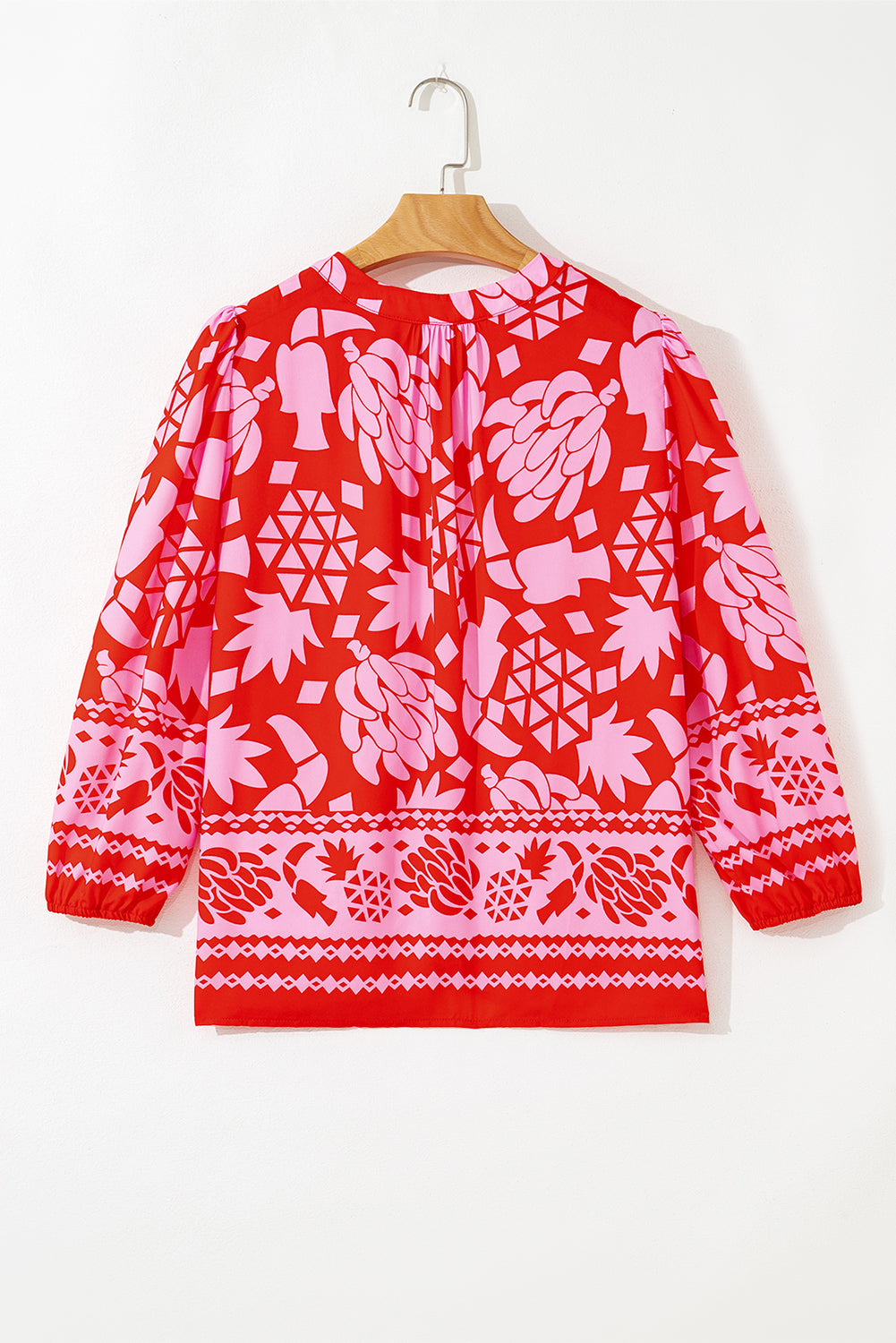 Strawberry Pink Floral Print Tie V Neck Blouse