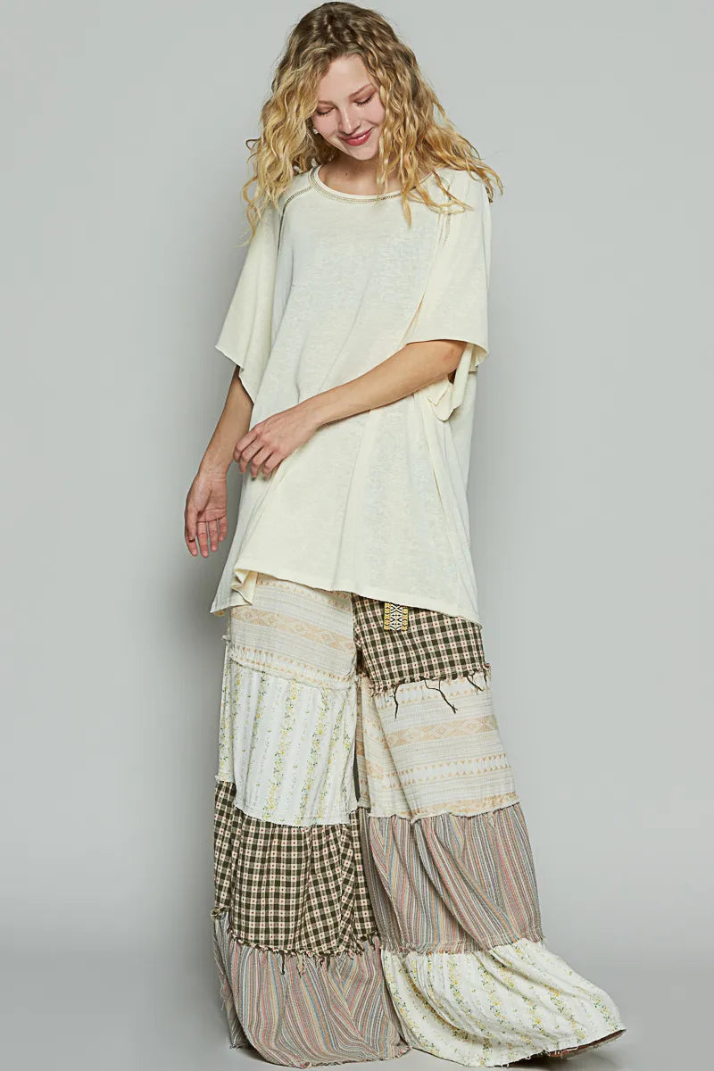 Contrast Stitching Half Sleeve Oversized T-Shirt