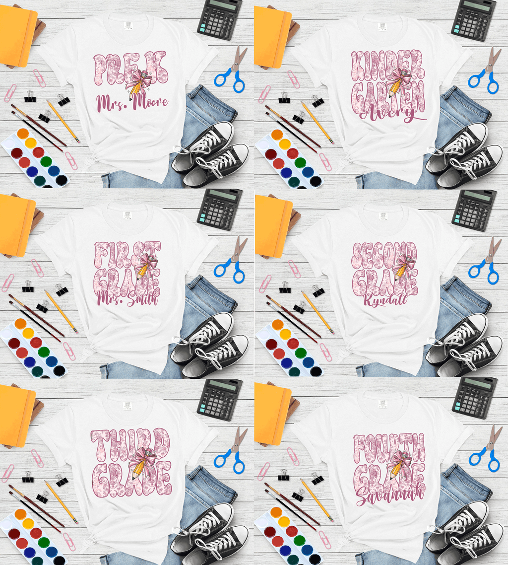 First Grade Pre K Second Third Grade fourth grade Teacher Shirt, Back to School 1st Grade Tee, Teacher Appreciation Gift, Cute Elementary School, Coquette Bow