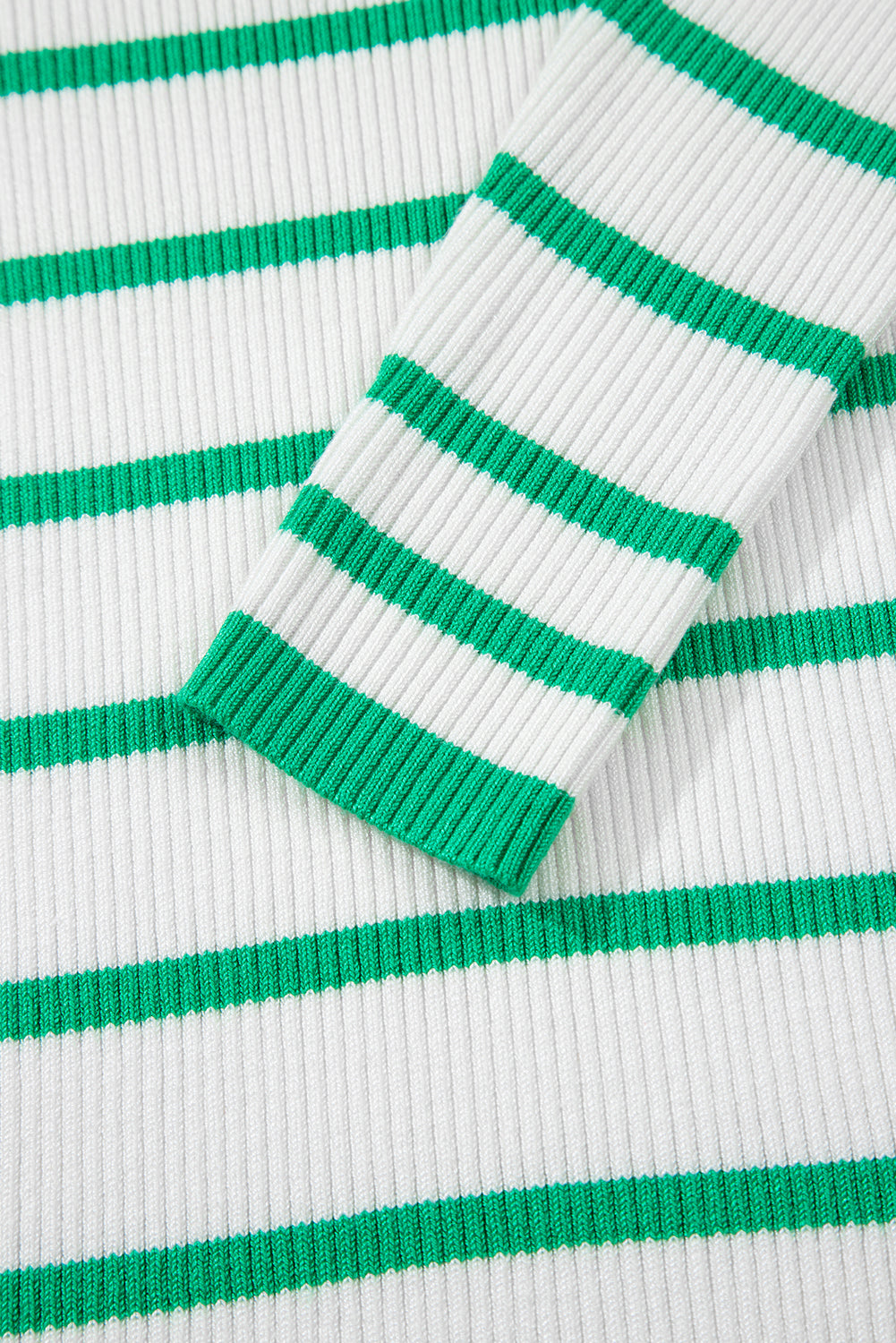 Bright Green Scalloped Edge Striped Long Sleeve  Sweater