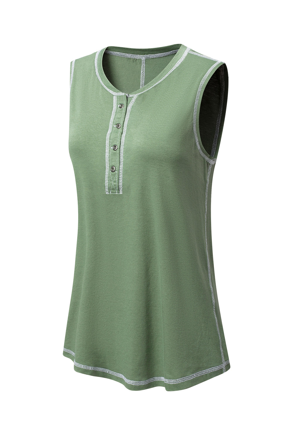 Mist Green Stitching Seam Henley Tank Top