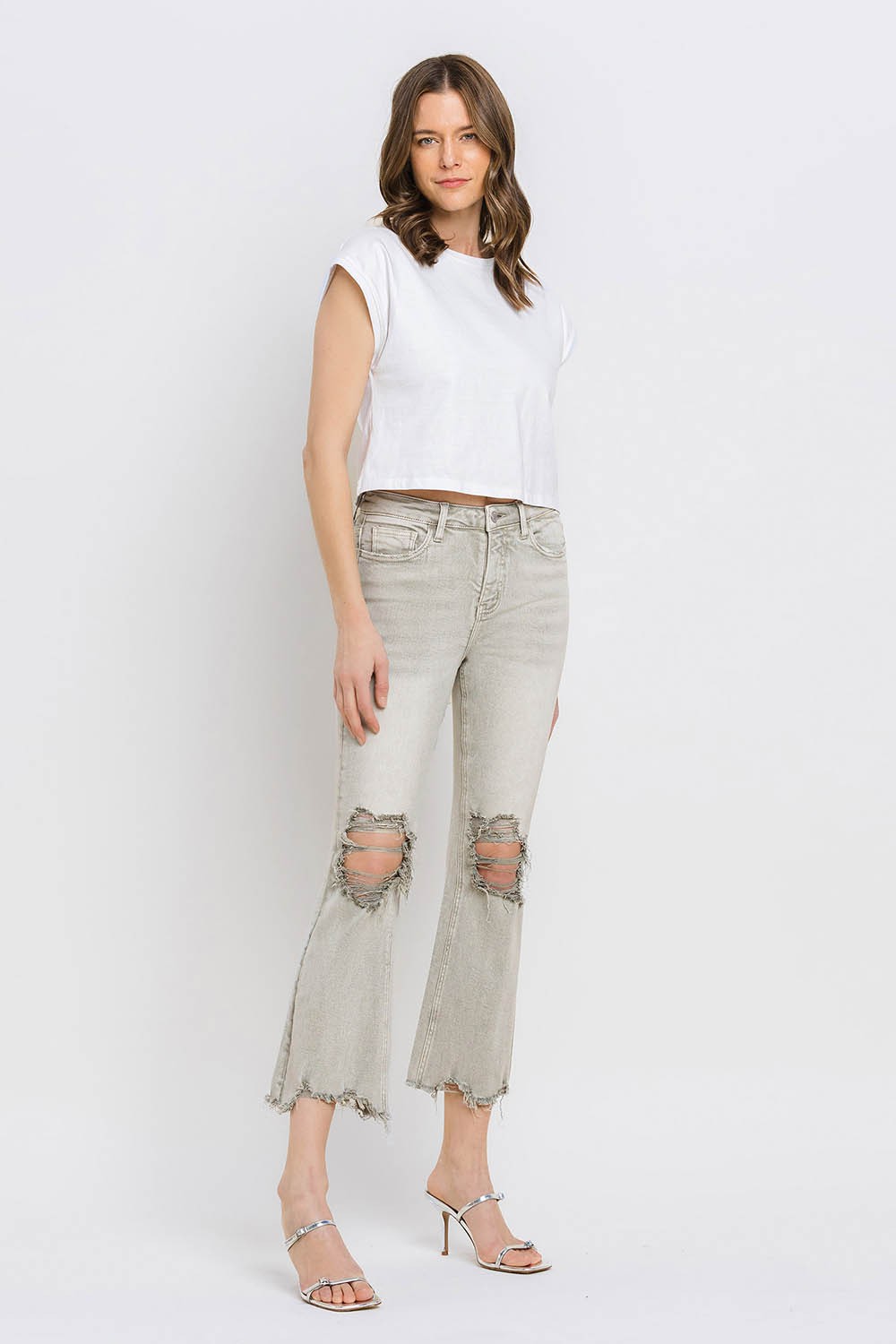 Lovervet Distressed Raw Hem Cropped Flare Jeans-3