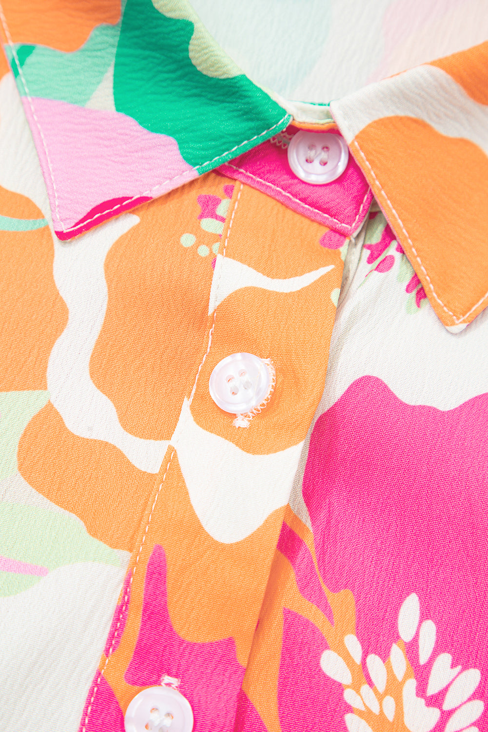 Pink Floral Puff Sleeve Collar Buttoned Babydoll Dress