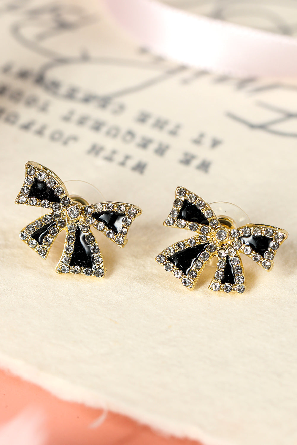 Black Rhinestone Bowknot Stud Earrings