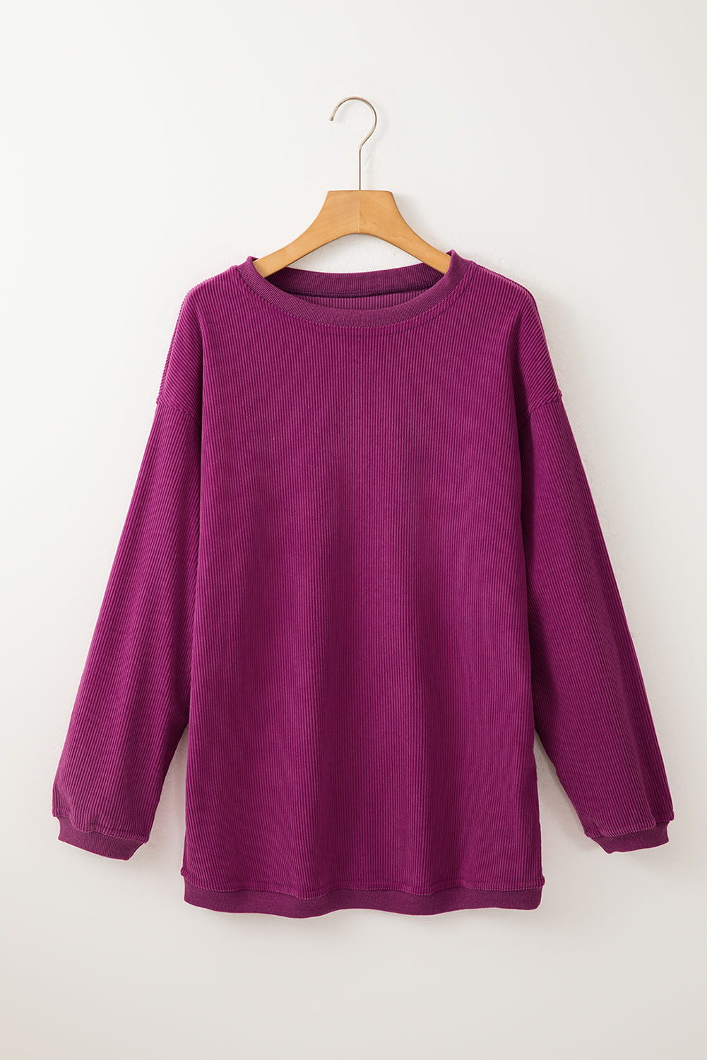 Festival Fuchsia Plain Drop Sleeve Rib Knit Oversized Sweatshirt