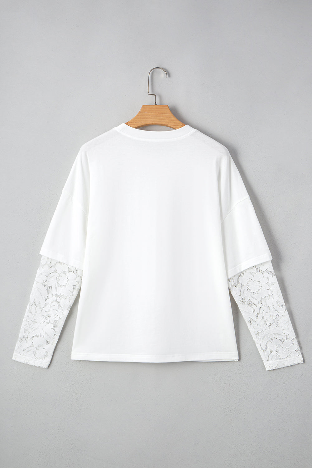 White Fake Two-Piece Lace Long Sleeve Drop Shoulder Tee