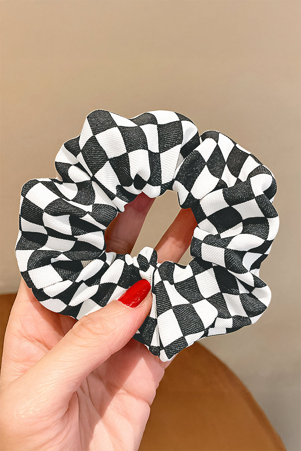 Black Checkered Cloth Hair Scrunchie