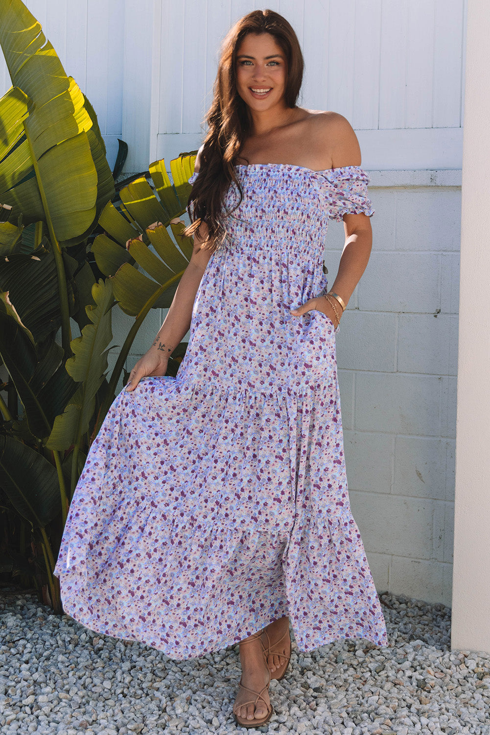 Lacey Floral Short Bubble Sleeve Maxi Dress-0