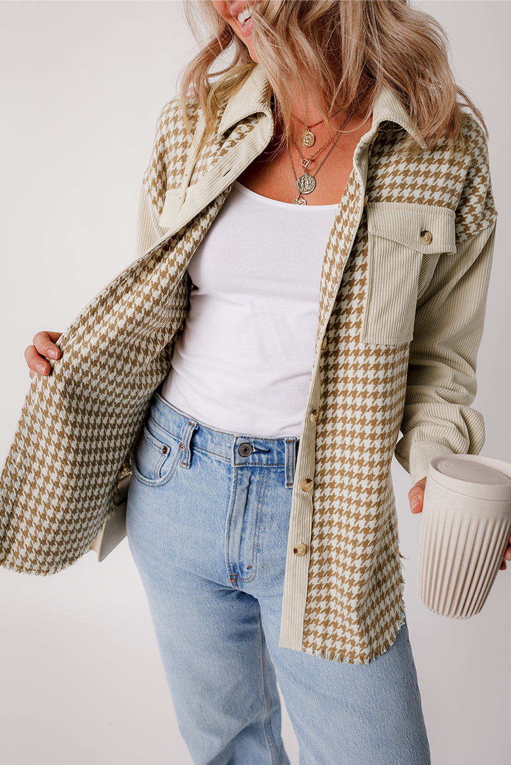 Nataly Corduroy Patchwork Flap Pocket Shacket-3