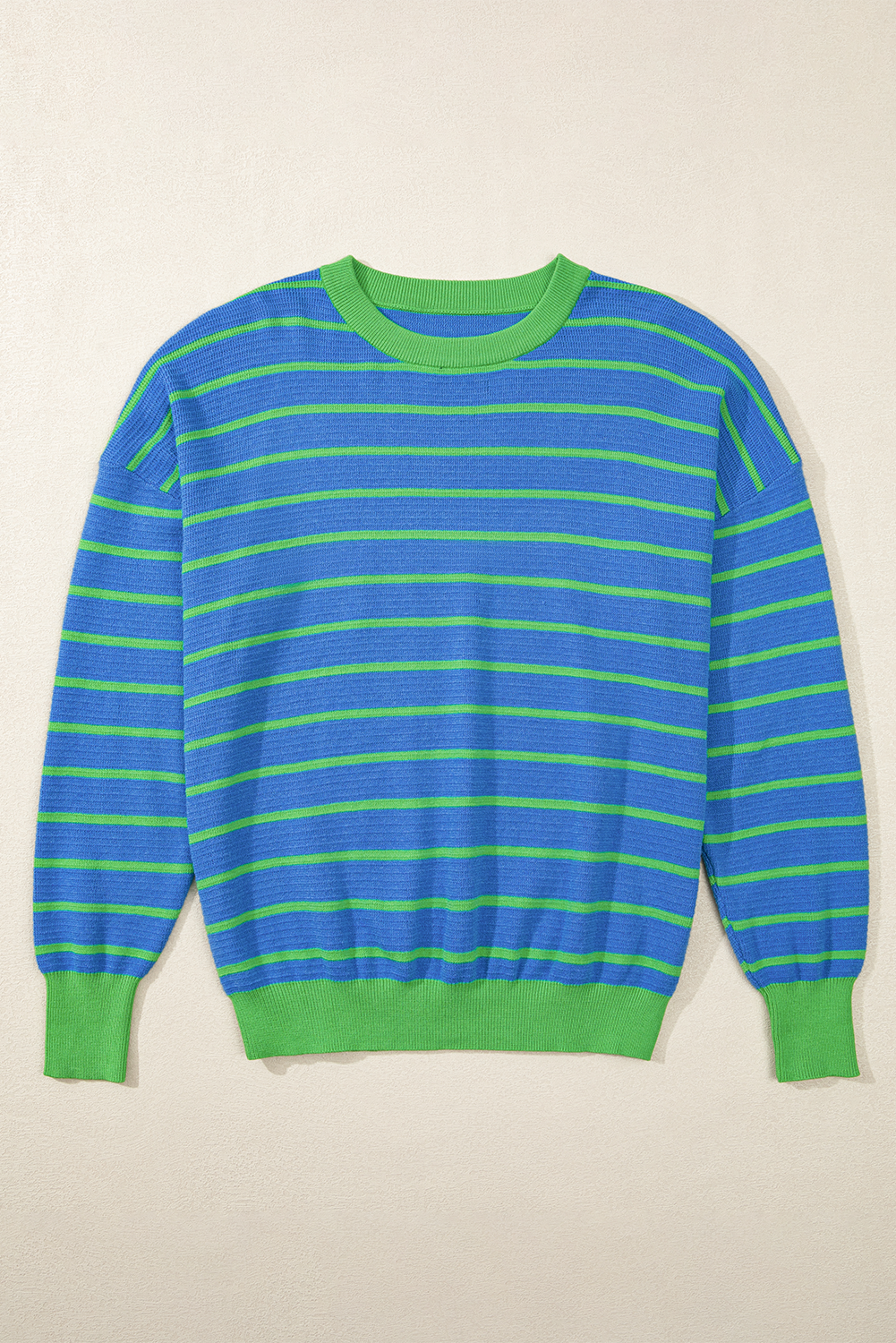 Briar Stripe Trimmed Round Neck Loose Sweater-6
