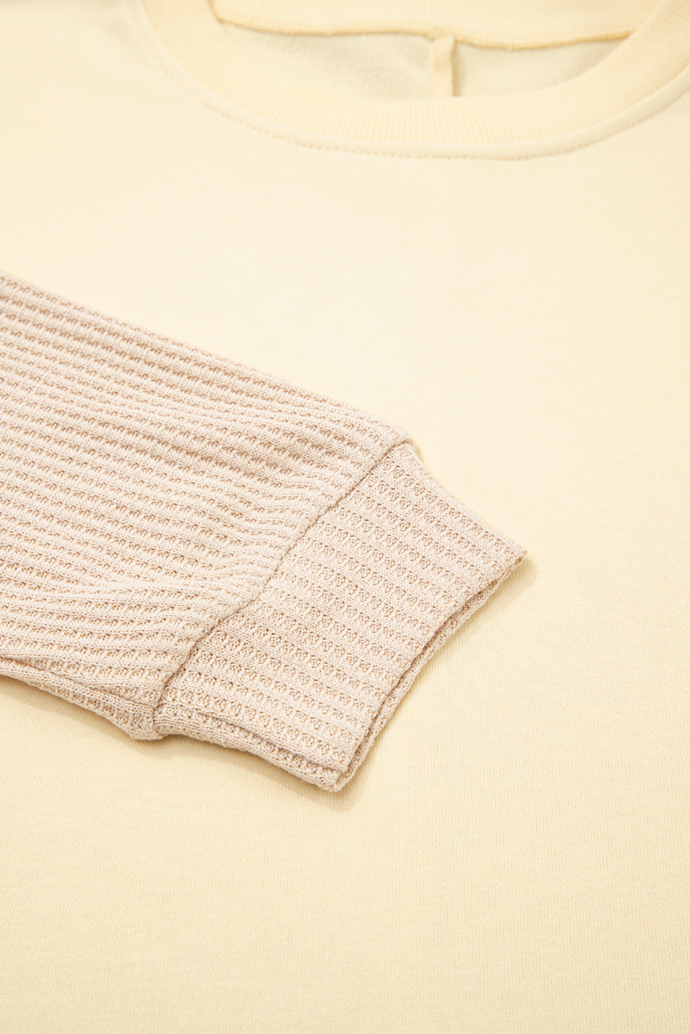 Apricot Fake Two-Piece Waffle Patchwork Sweatshirt