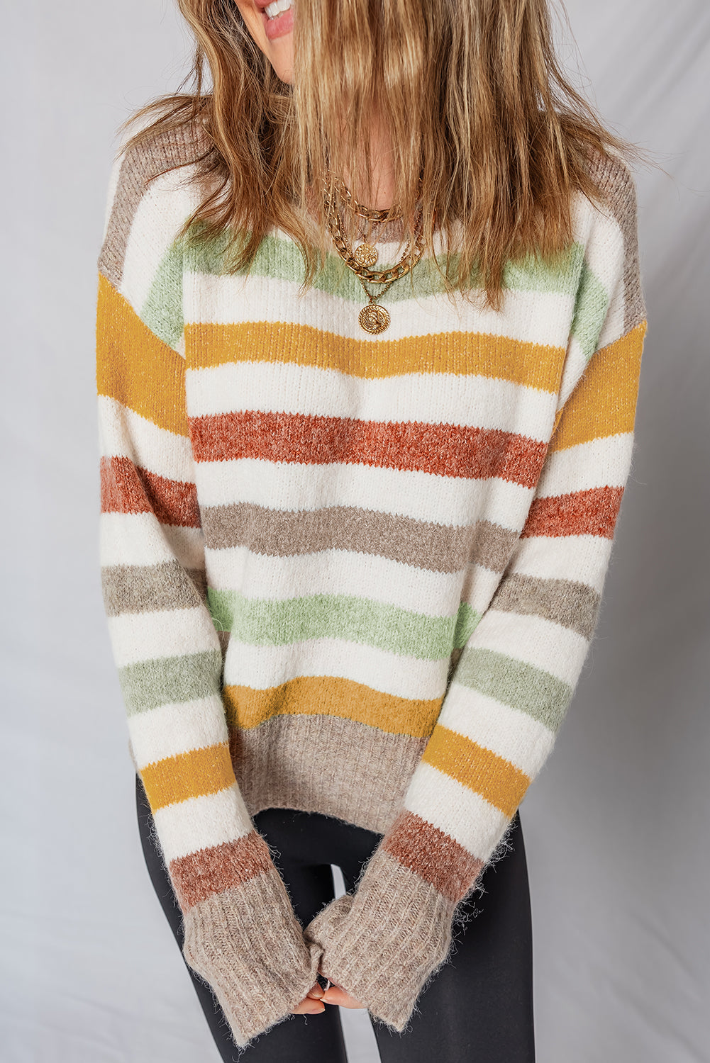 Multicolour Colorblock Drop Shoulder Crew Neck Sweater
