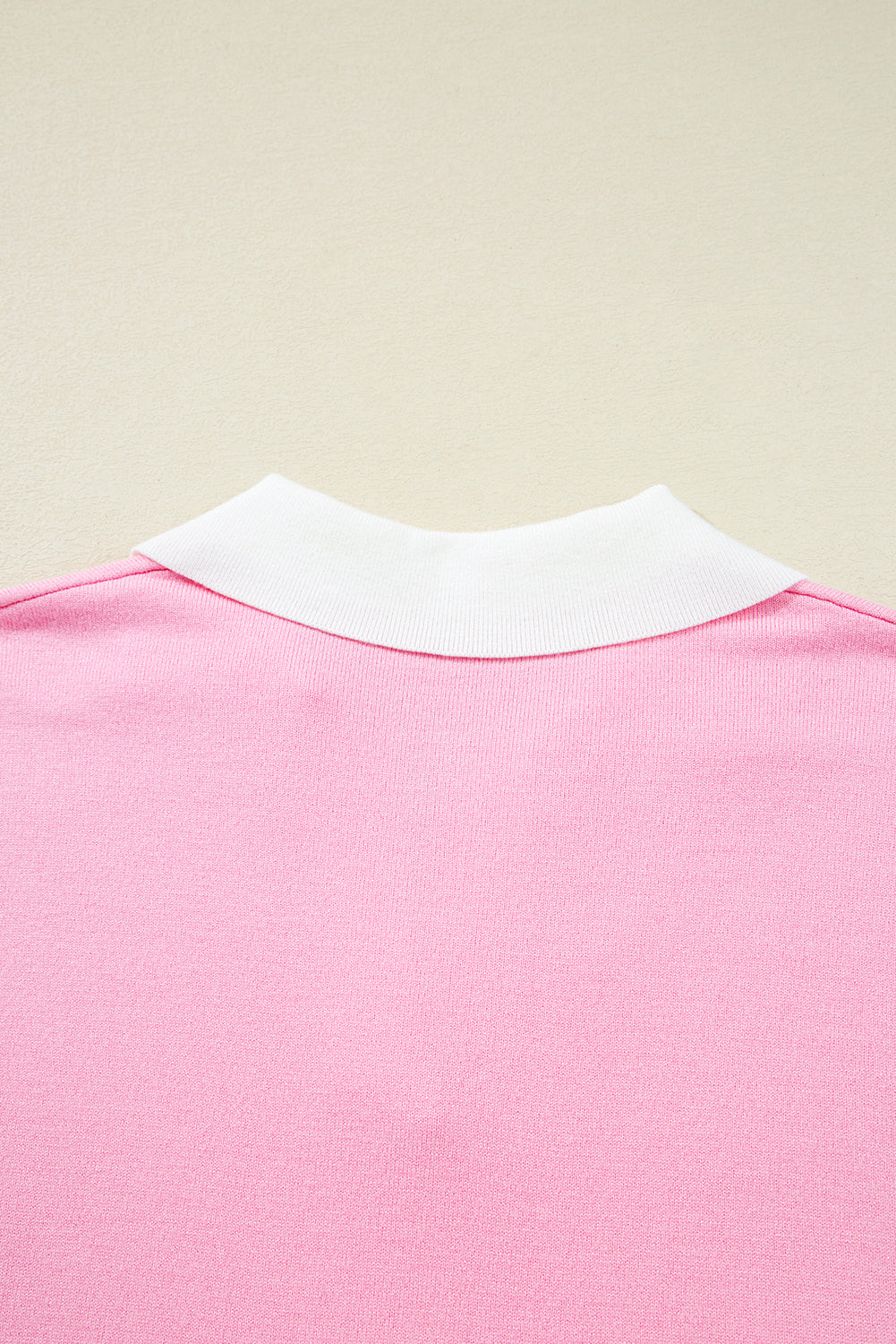 Pink Striped V Neck Collared Colorblock Patchwork Sweater