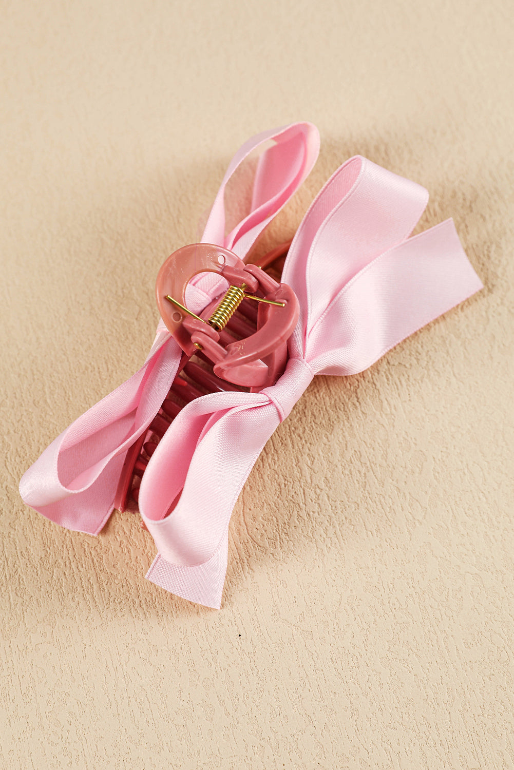 Pink Solid Color Ribbon Bow Decor Hair Clip