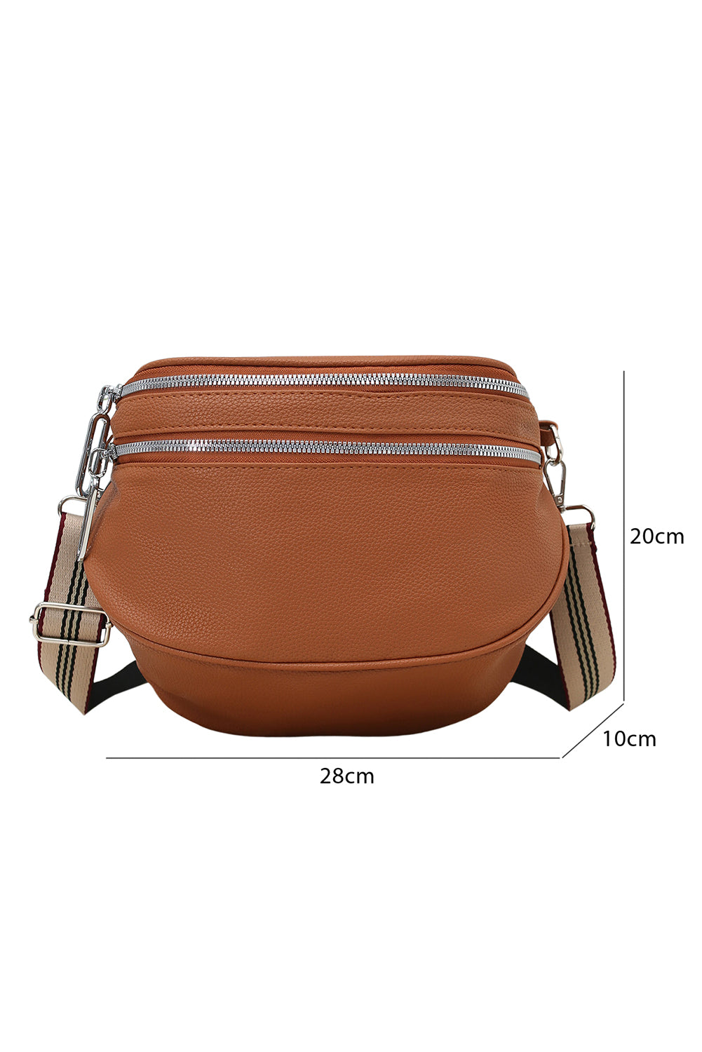 Chestnut PU Leather Zipper Crossbody Bag